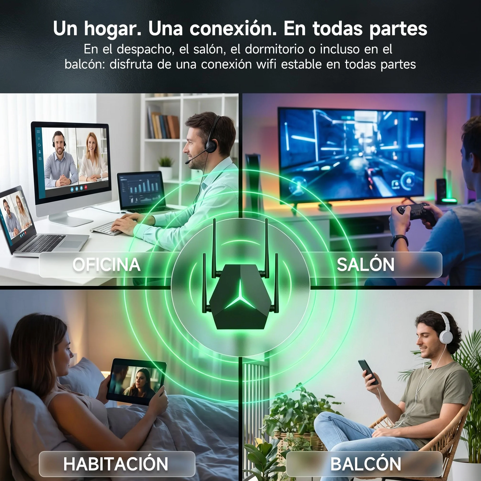 Repetidor WiFi 1167Mbps Doble Banda 2.4G+5G, Amplificador de Señal para Hogar Oficina, Elimina Zonas Muertas, Compatible con Routers