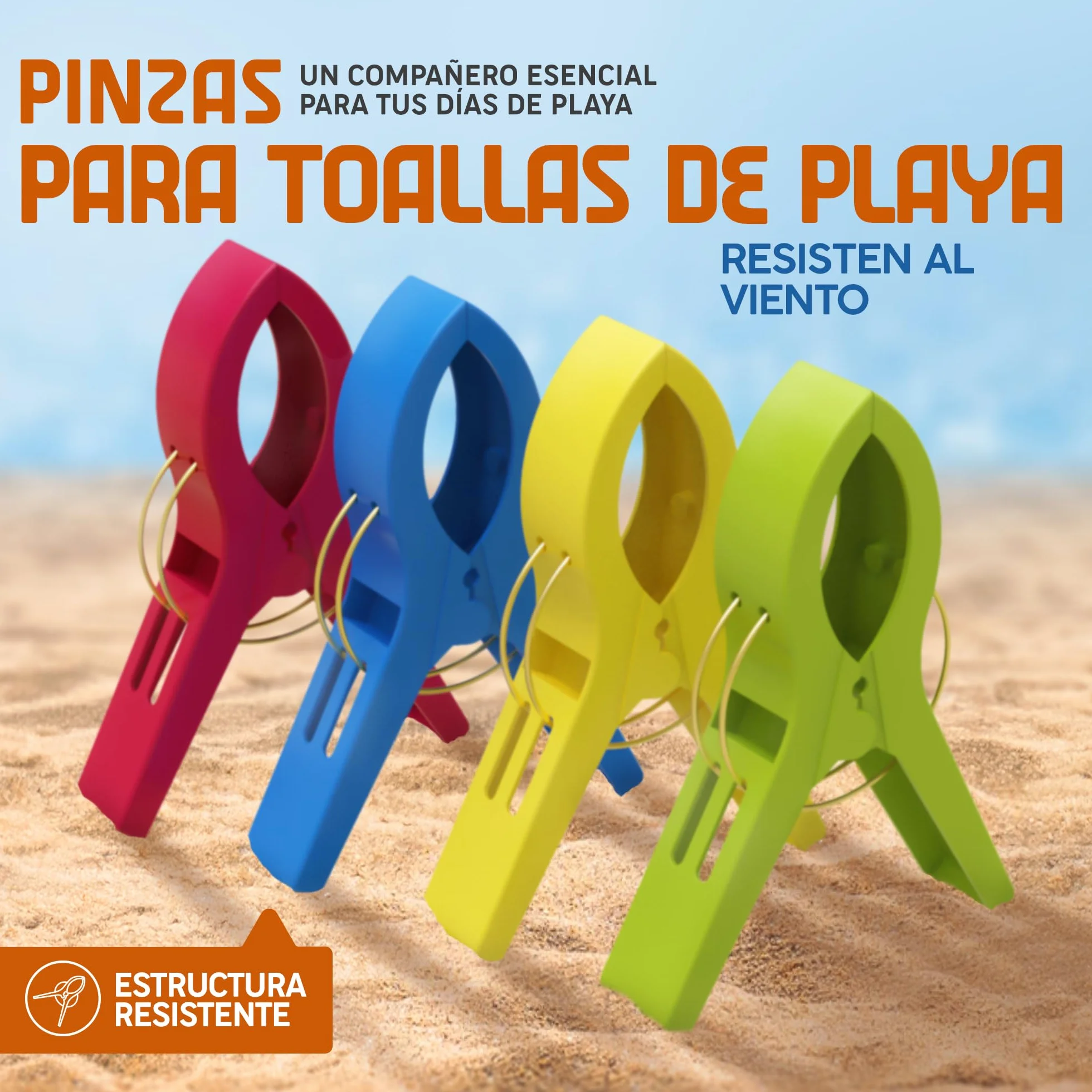 PORTENTUM Pinzas para Toalla de Playa, Set de 12, Multicolor, 12 x 8.5 x 2.1 cm