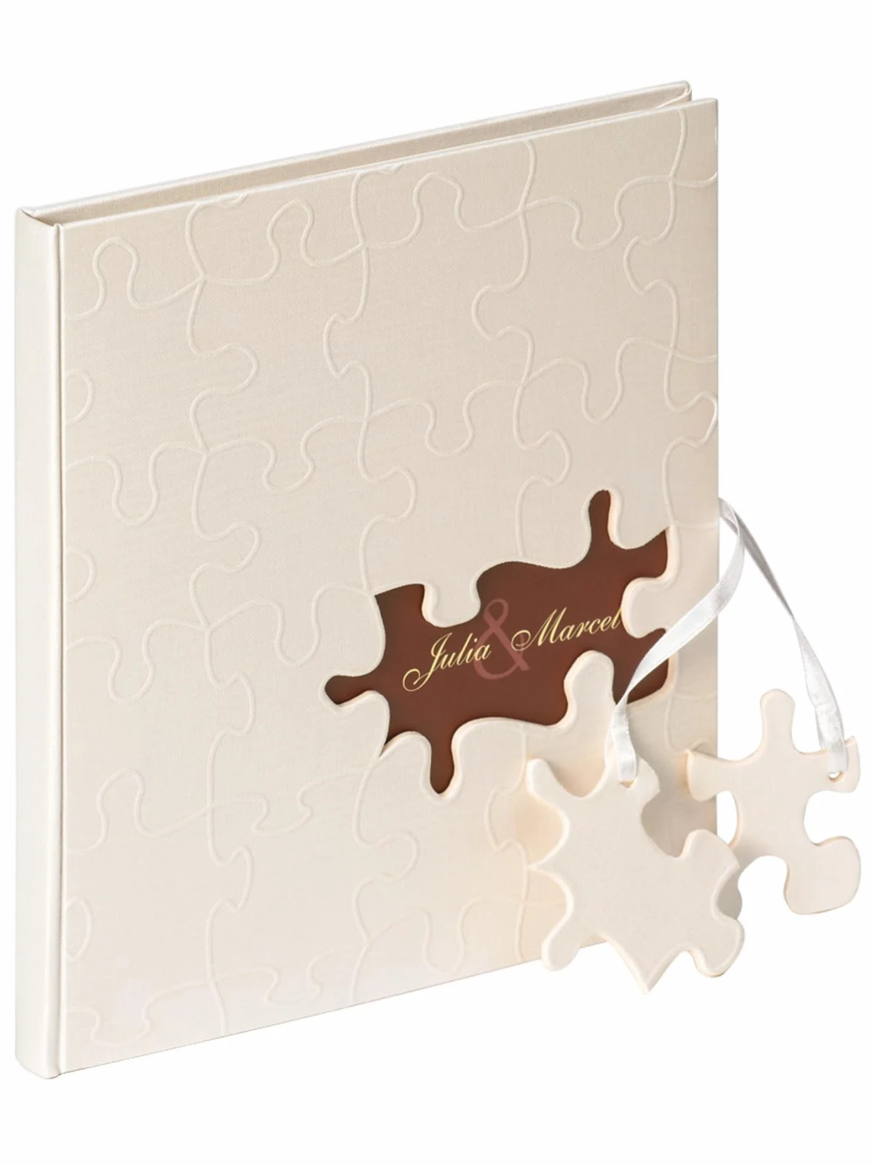 Walther Design Libro de visitas lino blanco con recorte y relieve puzzle de boda GB-173