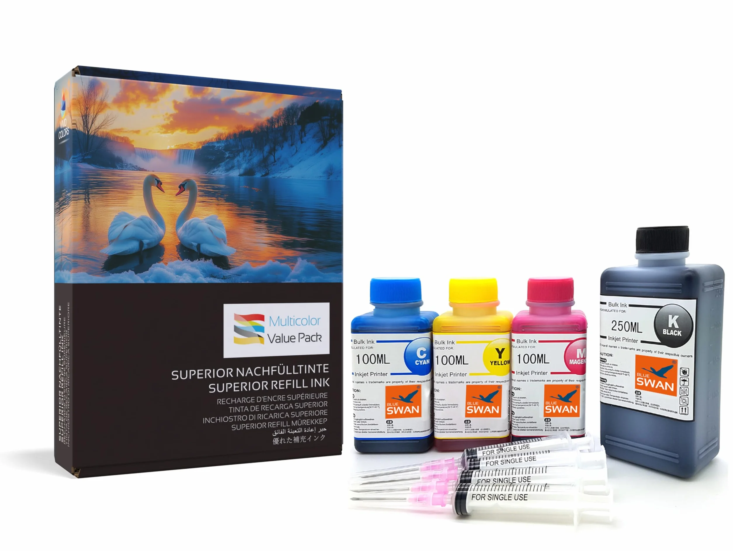 BLUE SWAN Kit de Recarga de Tinta 550 ml Compatible con Cartuchos HP 305 y 305XL, Apto para impresoras HP Envy 6000, 6010, 6020, 6030, 6032, DeskJet 2700, 2710, 4100, Pro 6400, 6430, 6432
