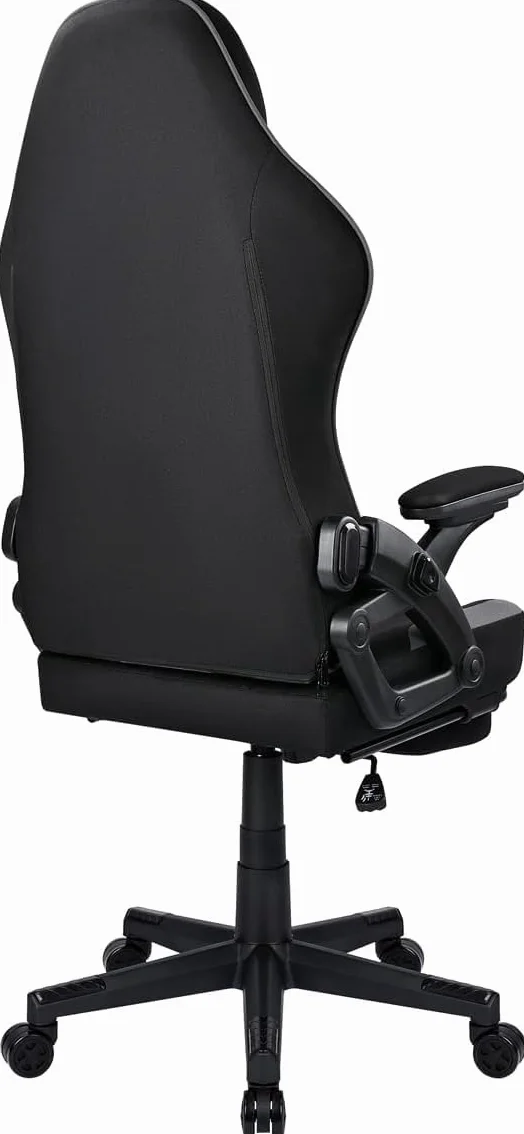 Silla Gamer Ergonómica de Tela Transpirable y Antimanchas, Reposabrazos Abatibles, con Reposapiés, Altura Regulable, Respaldo Abatible (Negro/Gris)