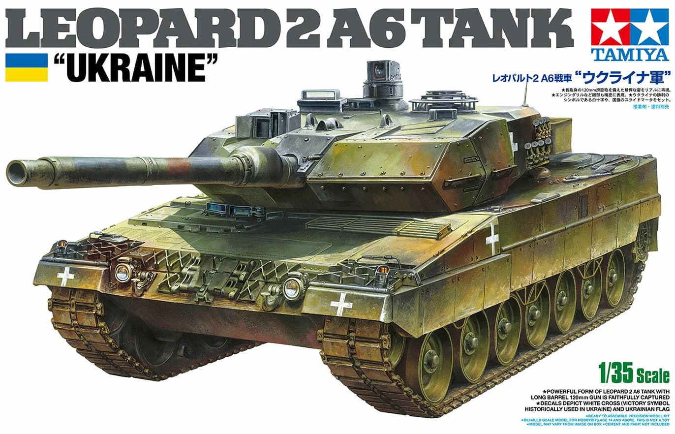 Tamiya 25207 1:35 BW KPz Leopard 2 A6 (3) Ukr. - Maqueta de construcción de plástico, para montar, color verde oliva