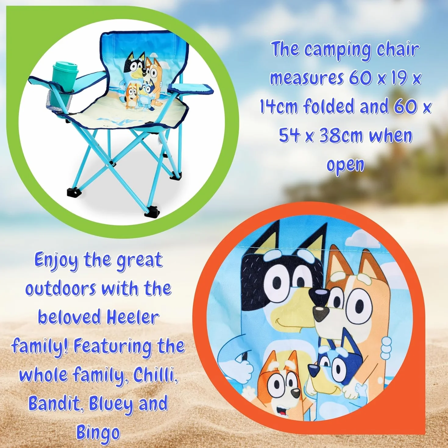 Toyland Silla Plegable para Acampar para niños Bluey & Bingo con portavasos