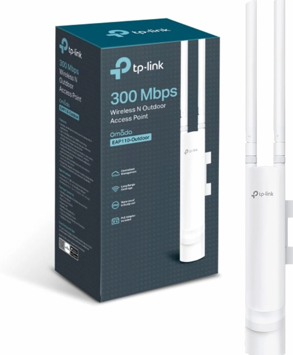 TP-Link EAP110-Outdoor - Punto de Acceso inalámbrico N a 300mbps, para Exteriores, Resistente al Agua, Ideal para Wi-Fi de jardín, Gestión centralizada, PoE de Soporte pasivo, Instalación Flexible