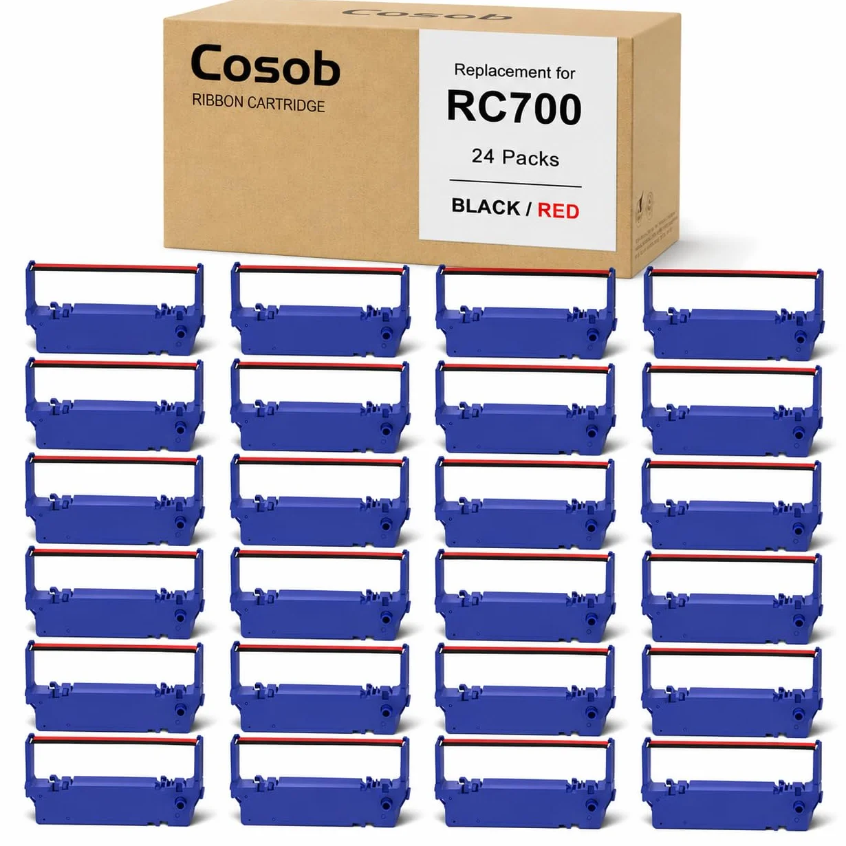 Paquete de 24 Cintas de Repuesto compatibles para Impresora Star SP700 SP-700 RC700 RC-700 B/R con SP700BR RC700BR SP712 SP712R SP717 SP742R SP747 SP740 (Negro y Rojo)