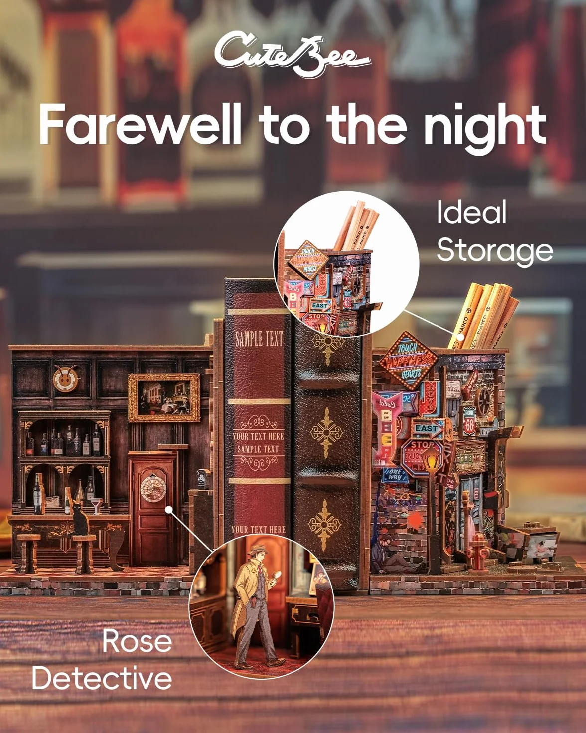 CUTEBEE Book Nook Kit - DIY Sujetalibros Miniatura, Decoración de Estantería, Maquetas para Adultos, 2 Unidades (Farewell to The Night)