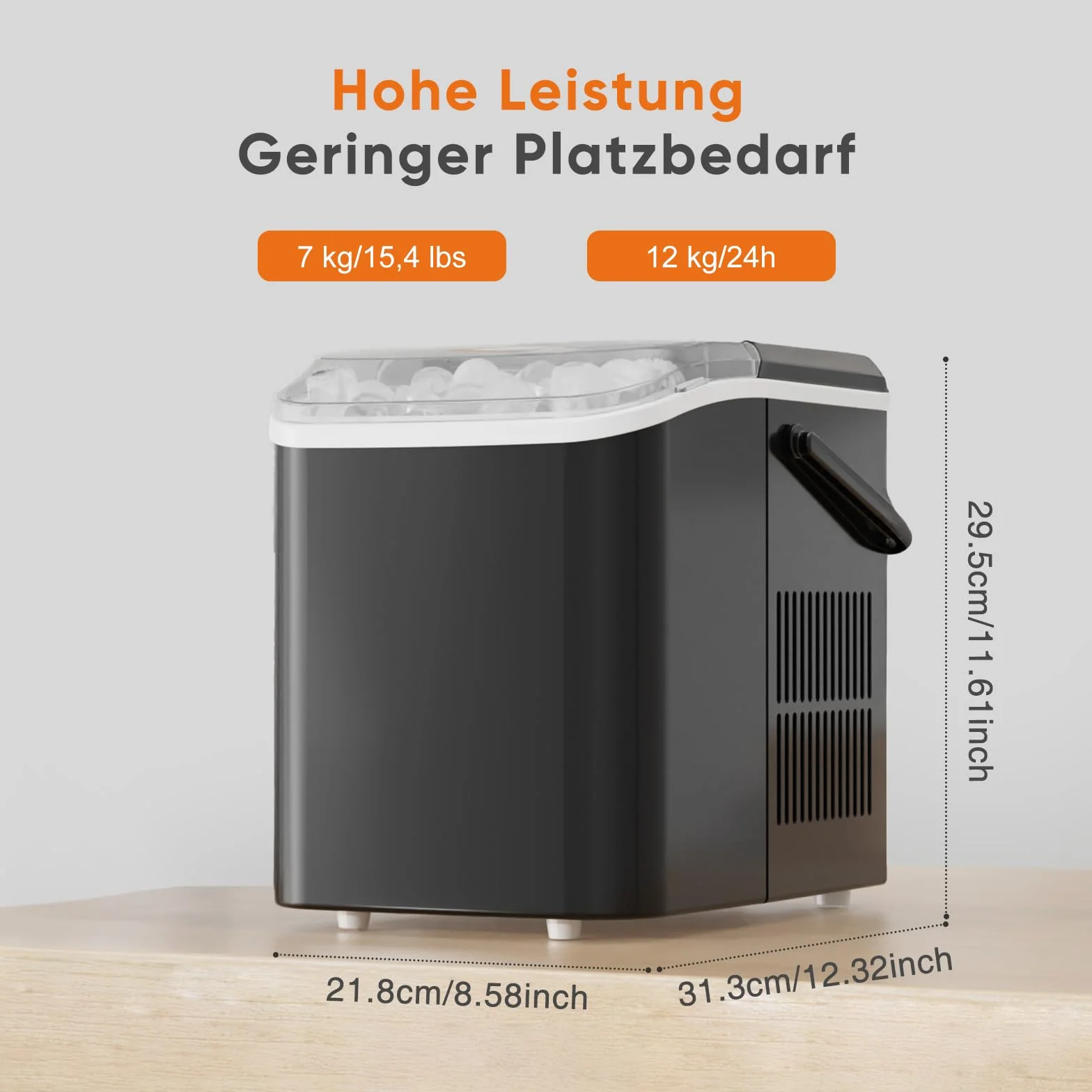 Sweetcrispy Máquina de hielo autolimpiante compacta 9 cubitos 6 min 12 kg/24h 2 tamaños cocina bar negro