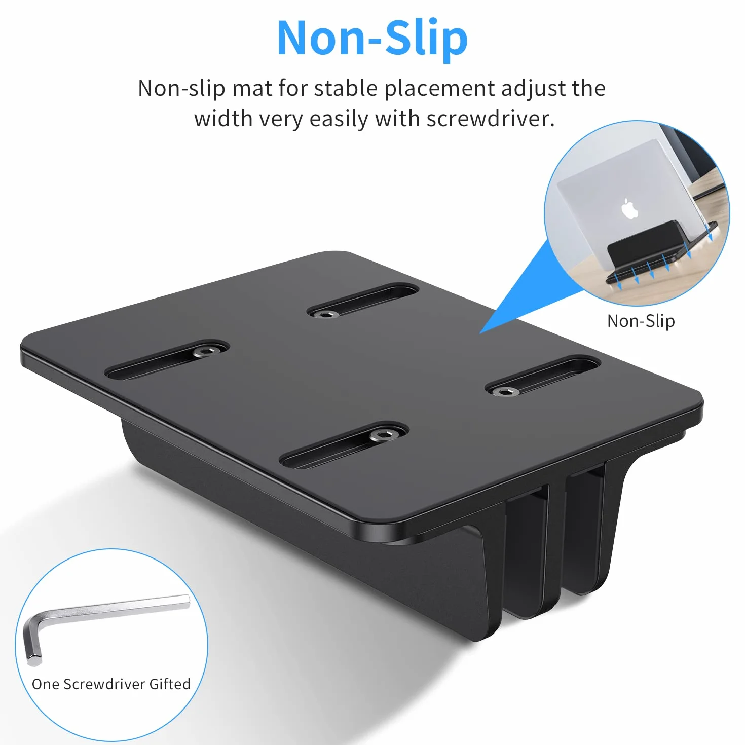 Soporte Portátil Vertical Dual, Vertical Soporte para Ordenador Portatil de Aluminio con Base Ajustable para Macbook Pro Air, HP, DELL, Surface, Lenovo y Otros Portatiles, Laptop Stand (Negro)