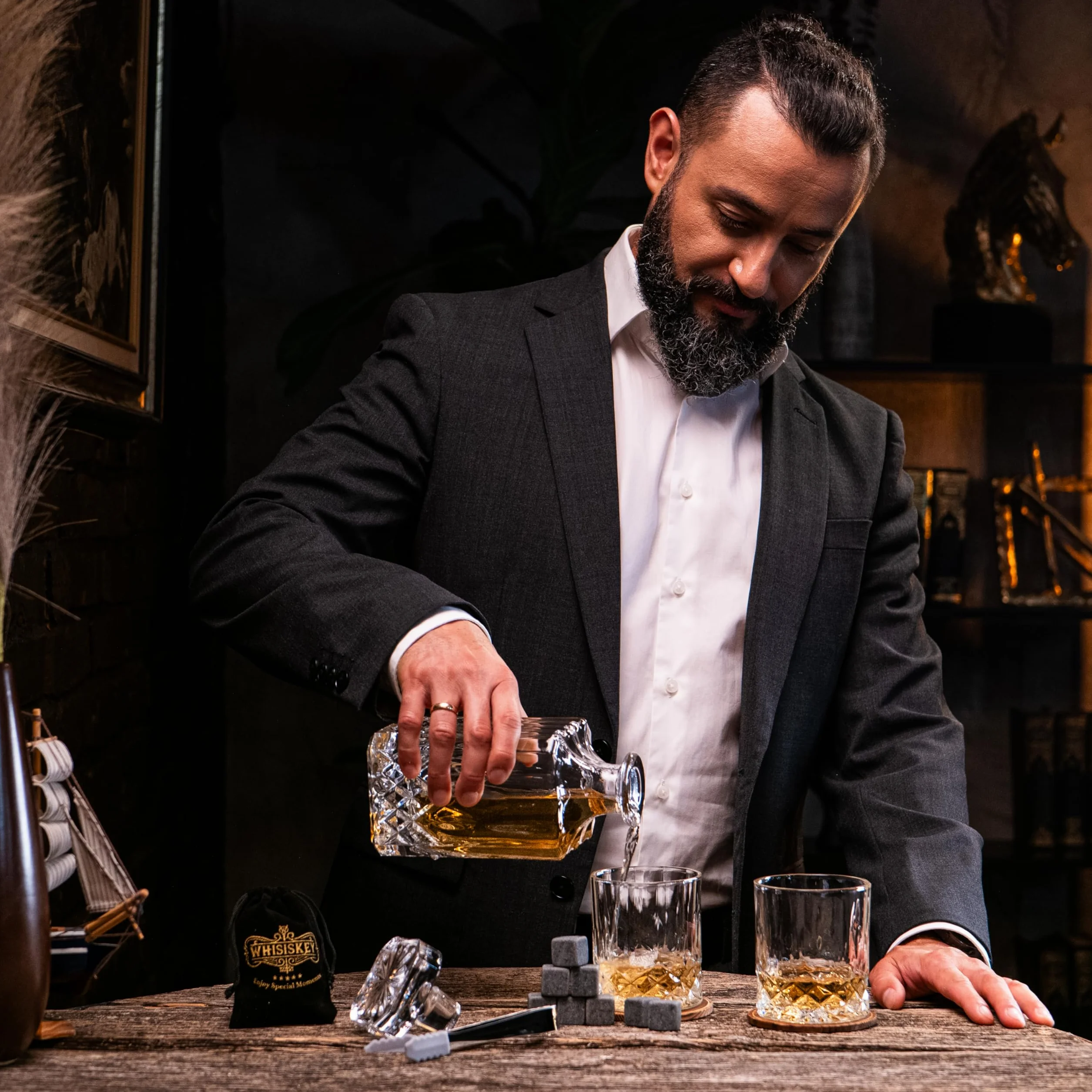Whisiskey Set de Vasos de Whisky 310ML con Cubitos Hielo Accesorios