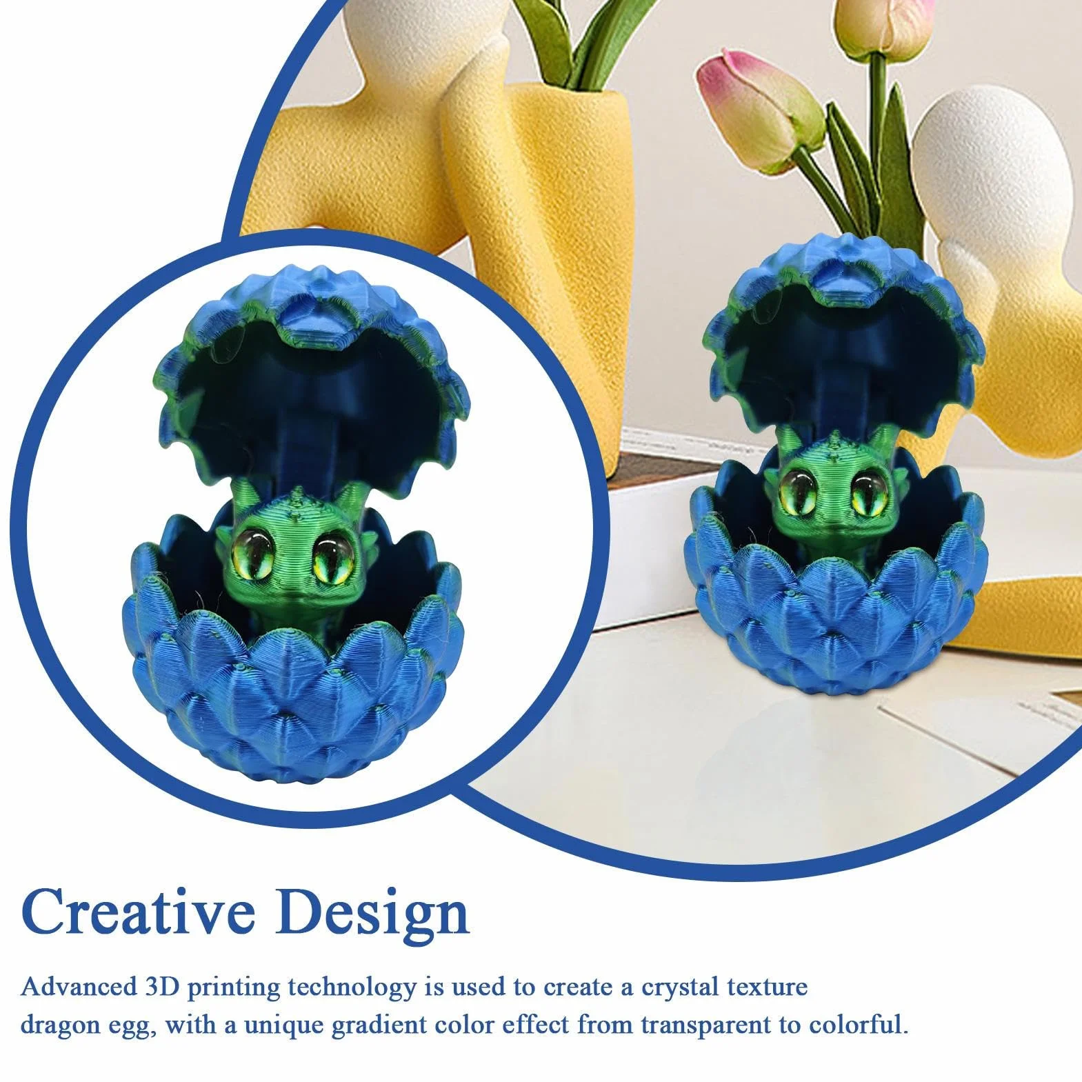 Mini Huevo Dragón Impreso en 3D con Articulaciones Flexibles - Juguete Anti-estrés para Escritorio