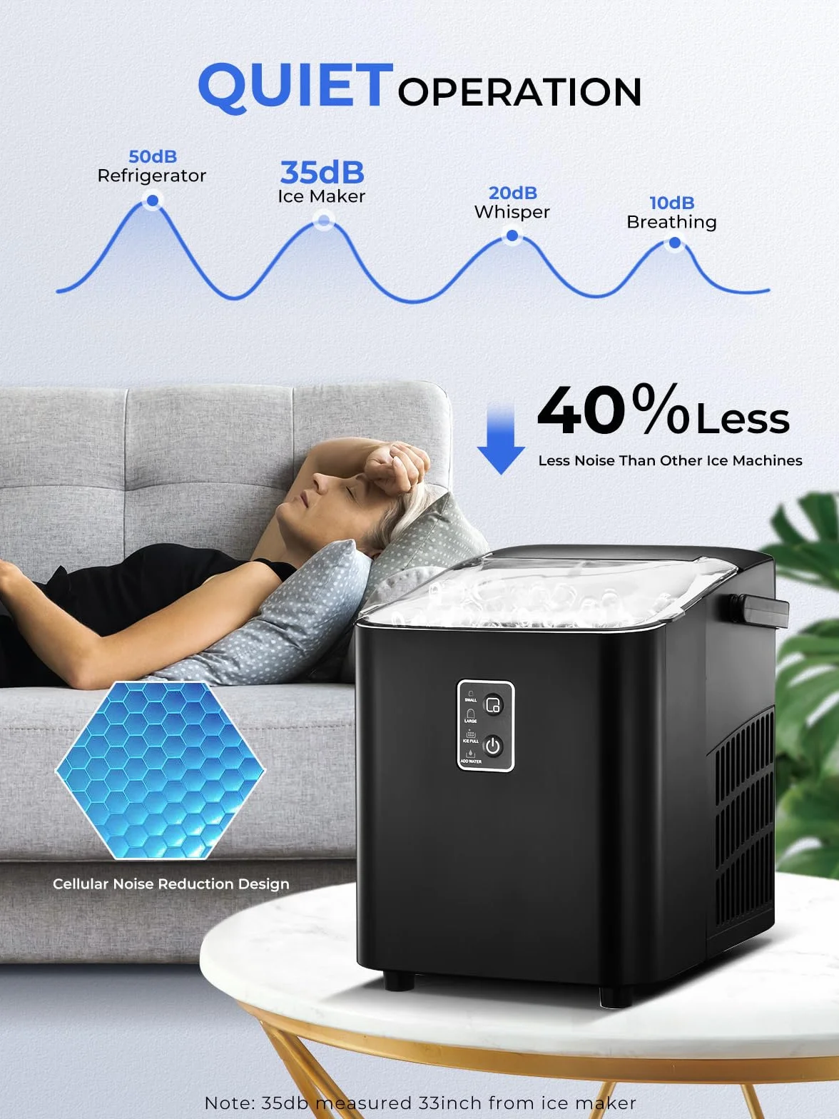 FOHERE Máquina de cubitos de hielo, 14 kg/24h, autolimpiable, 2 tamaños de cubitos, cocina