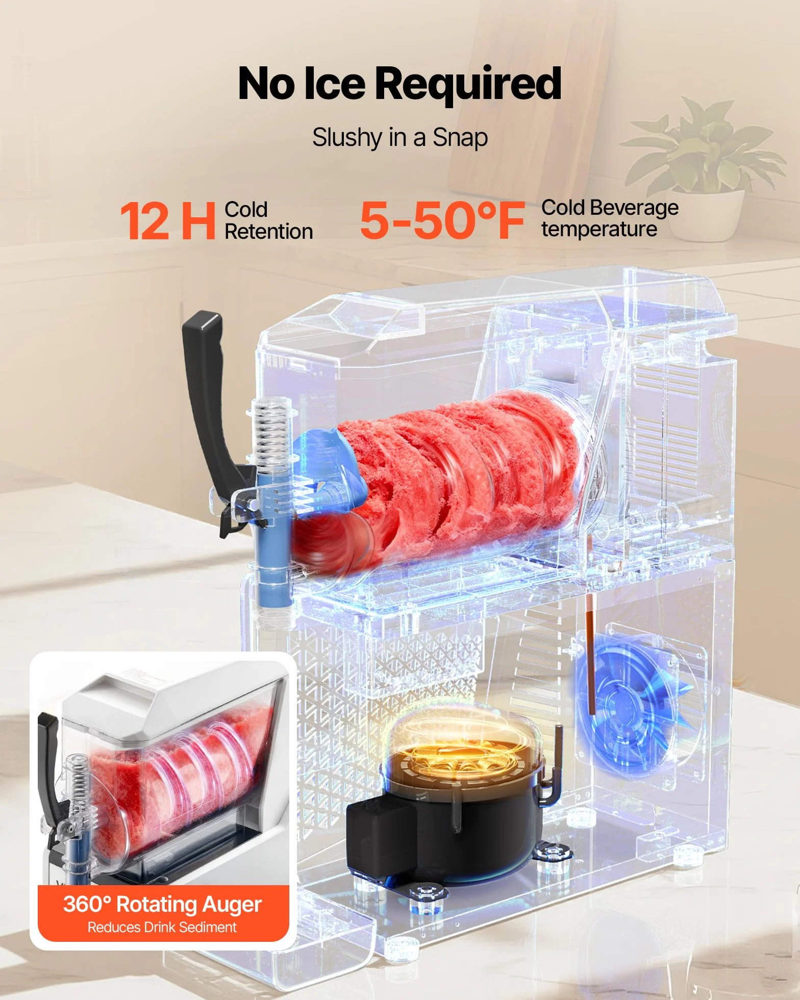 VEVOR Máquina para Hacer Granizados 3 L, Granizadora de Hielo Hogar, 5 Programas, Margaritas Frappés Batidos