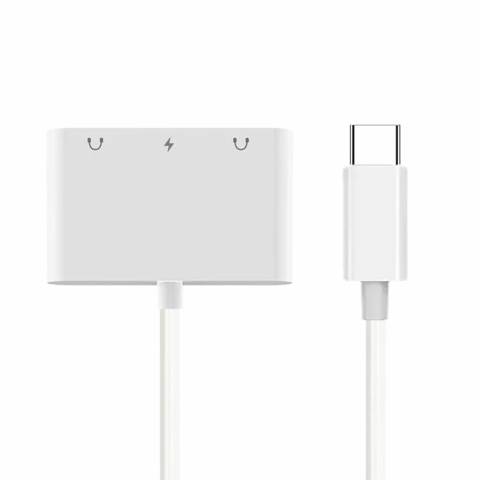 Cablcc Tarjeta de sonido USB-C tipo C a doble audio AUX y MIC de 3,5 mm con adaptador de carga de alimentación PD compatible con teléfonos portátiles y tabletas