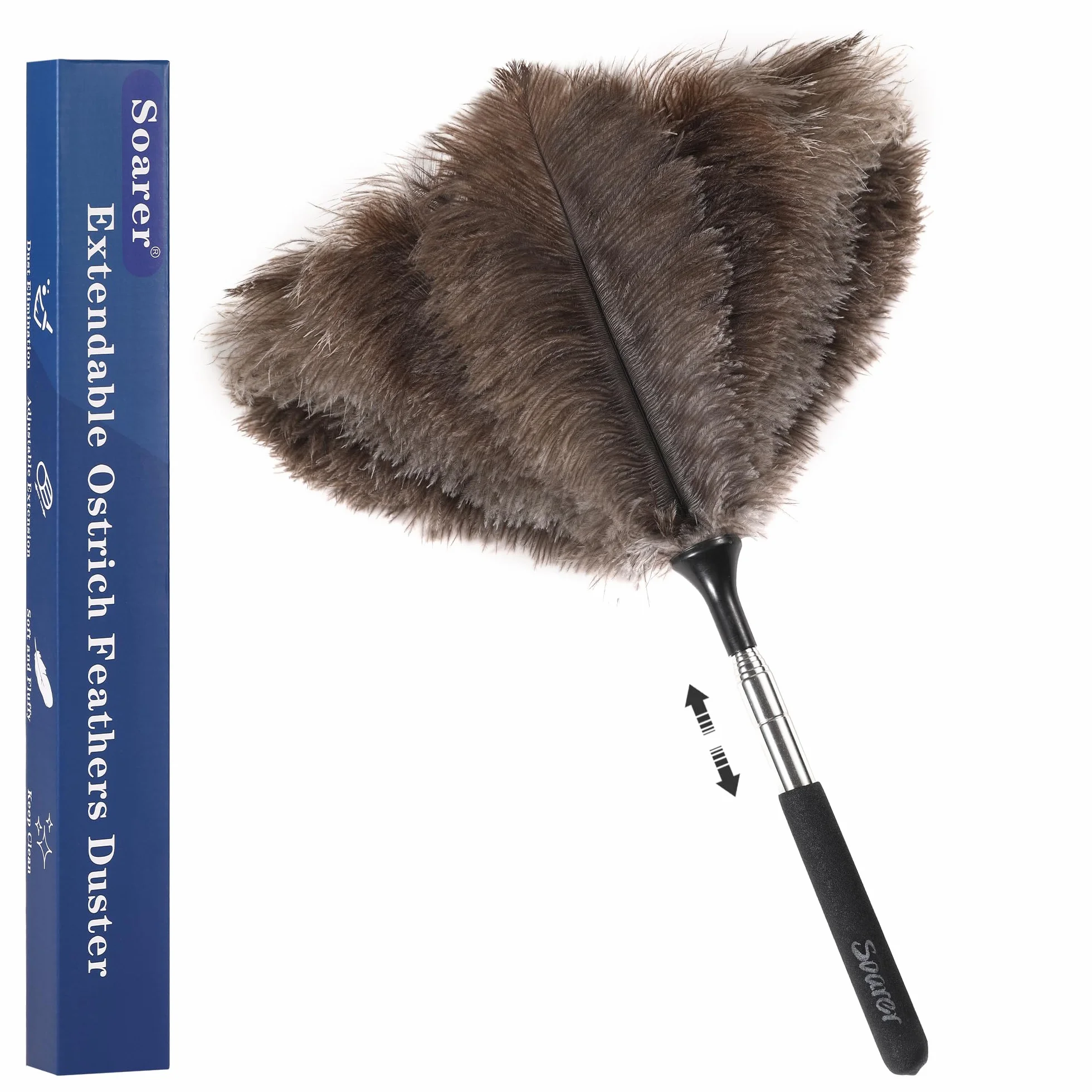 Soarer Plumero de Plumas de Avestruz Extensible 40 Pulgadas Mango Largo para Limpiar