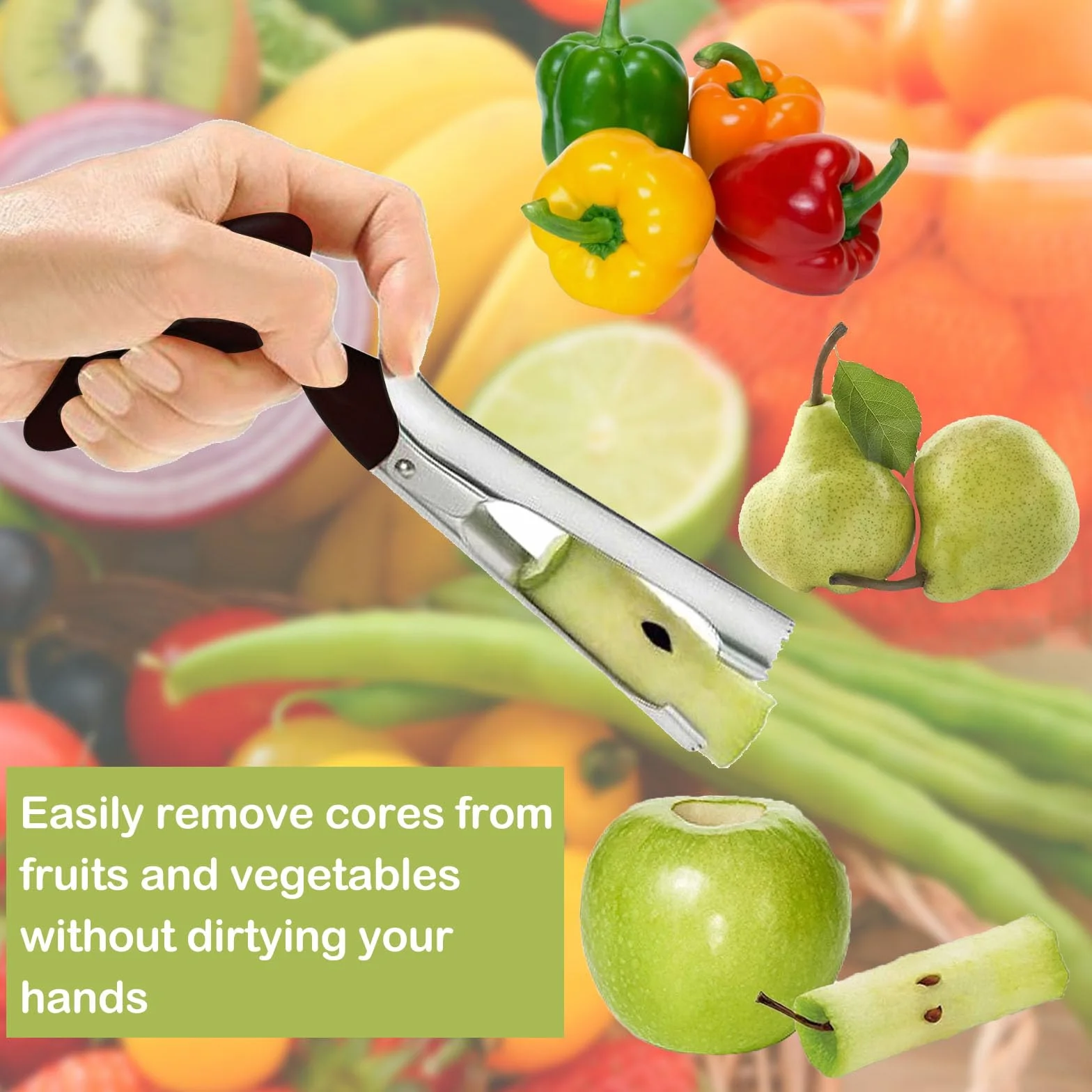 Descorazonador de Fruta, Juego de 3 Piezas de Acero Inoxidable, Removedor de Manzanas y Cerezas