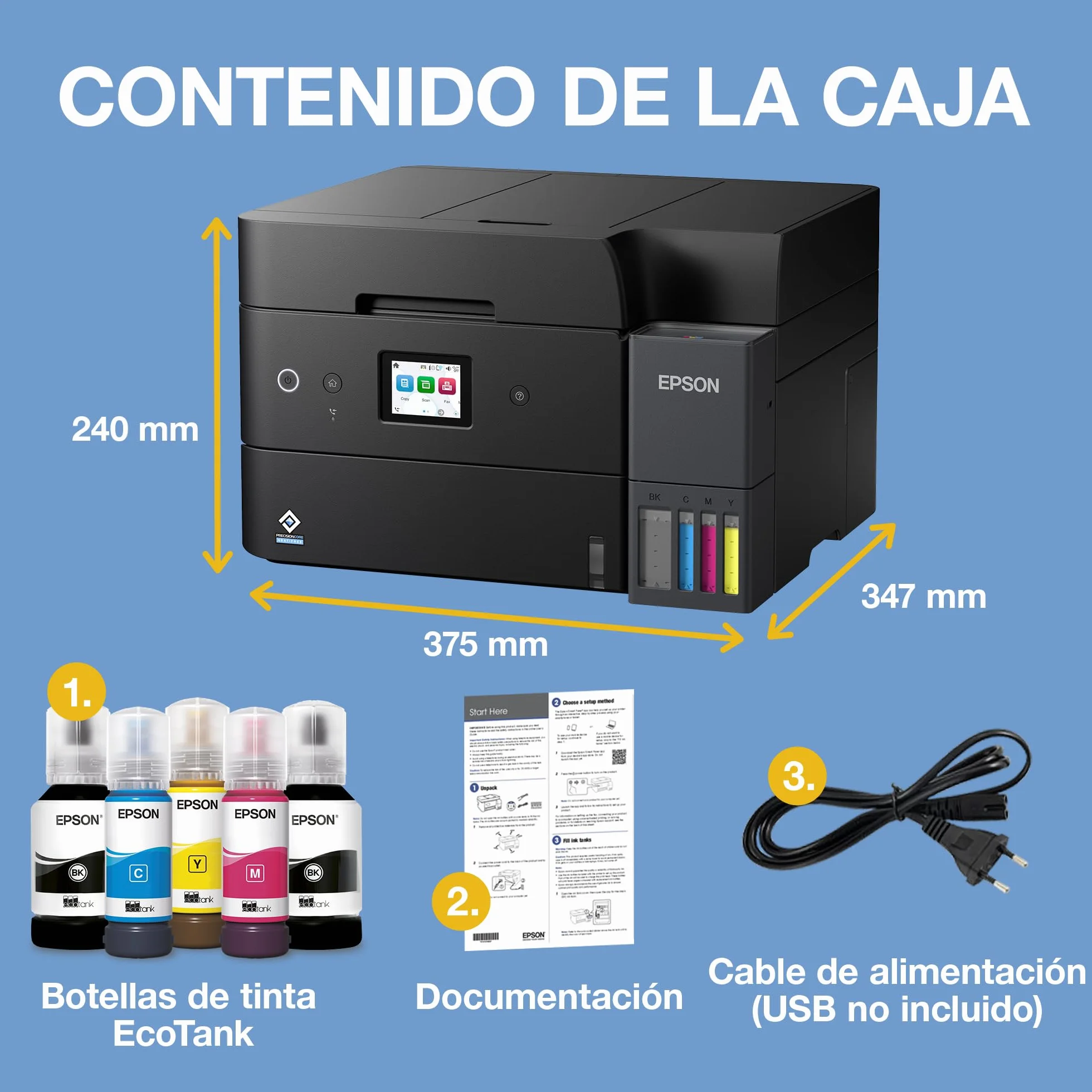Epson EcoTank ET-4950 Impresora de Depósito de Tinta | Teletrabajo | Wi-Fi, Ethernet | A4 | Doble Cara | Imprime, Copia, Escanea, Fax | Pantalla Táctil 6,1cm | ADF | Tinta Incluida Para 3 Años