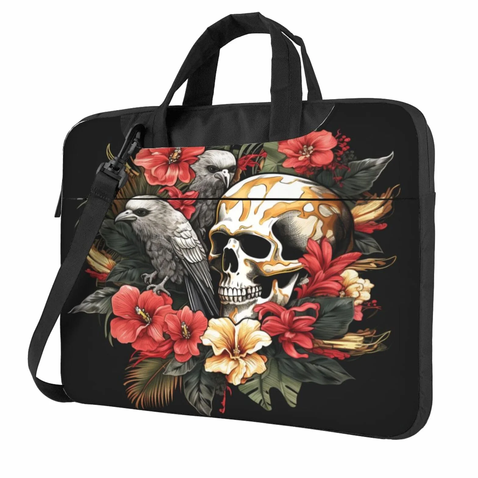 Funda para portátil de 13/14/15.6 pulgadas, diseño de calaveras humanas, flores tropicales exóticas, para mujeres y hombres, ligera, resistente al agua, para ordenador o tableta, bolso de