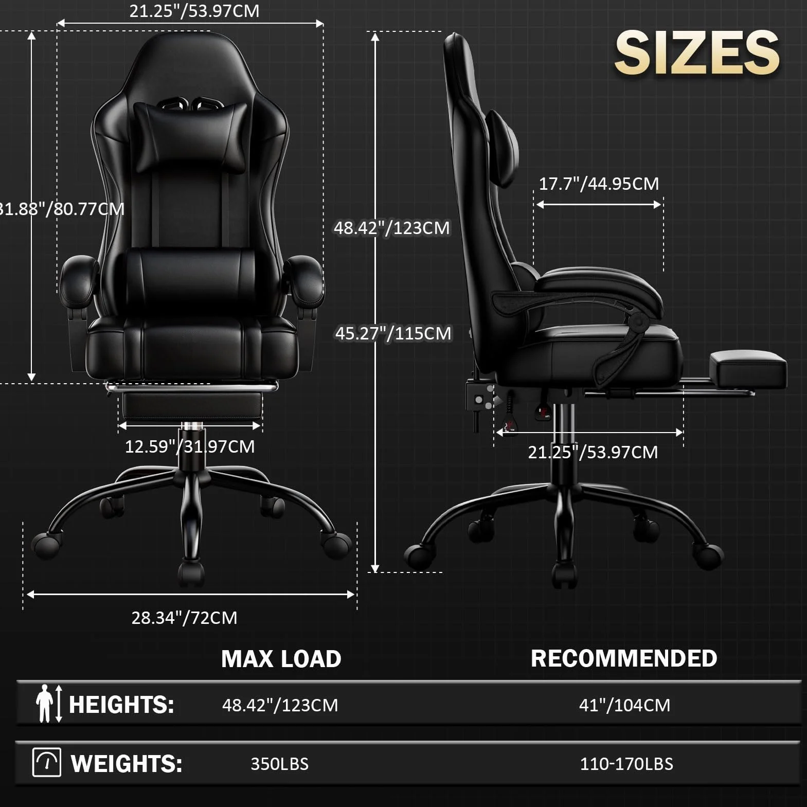 Silla Gaming con Reposapies Respaldo Lumbar Ajustable Altura Piel Sintética Negra