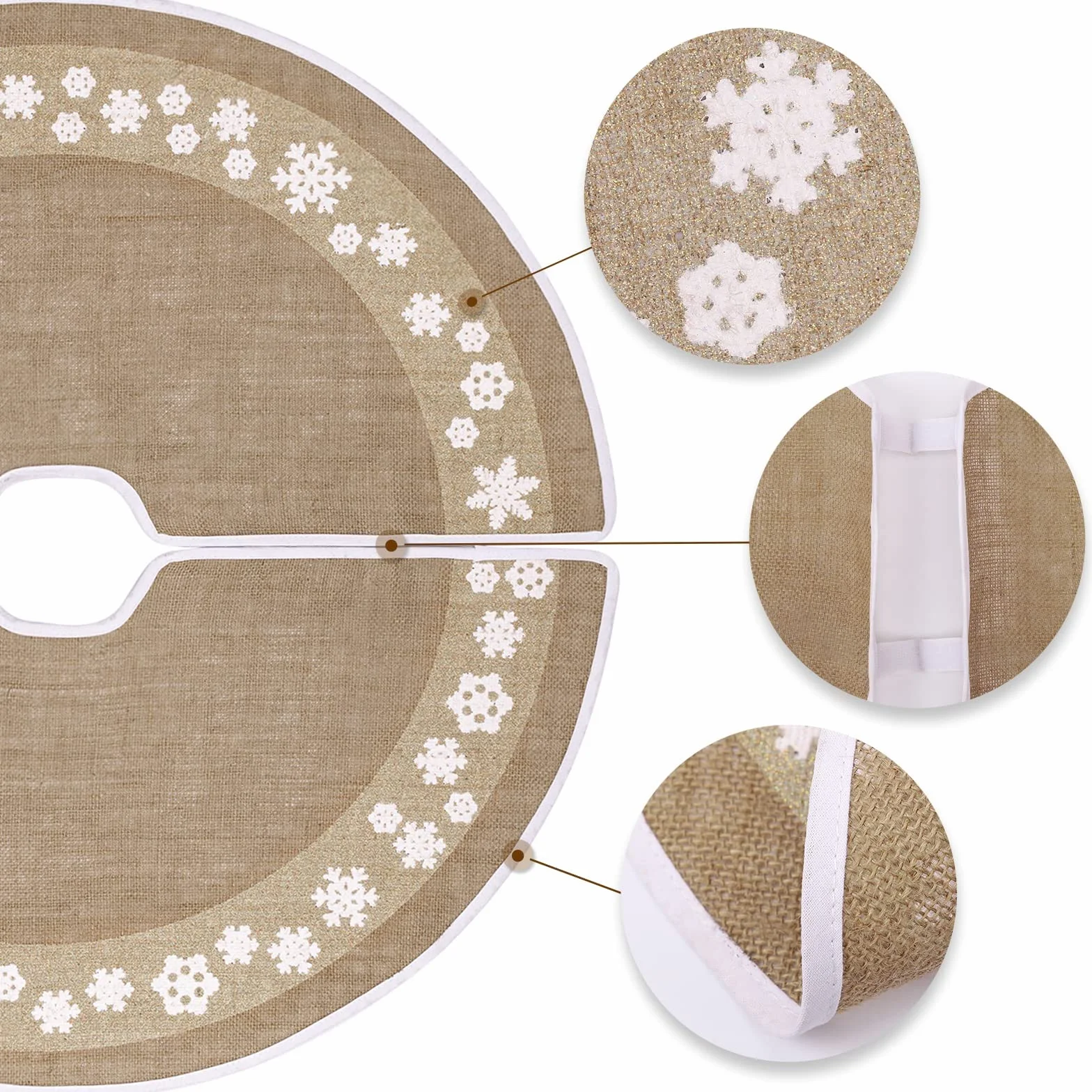 MACTING Mantel para árbol de Navidad 76 cm redondo lino brillo dorado copos de nieve decoración navideña