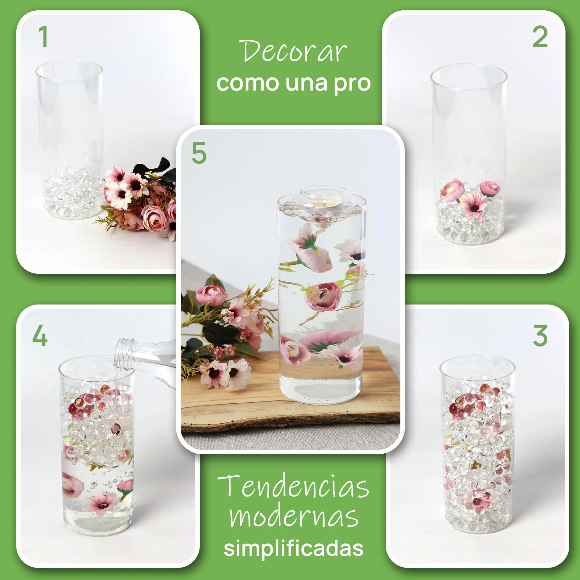 Perlas de Agua Transparentes 10 000 Bolas de Gel para Plantas y Jarrones No Tóxicas Biodegradables
