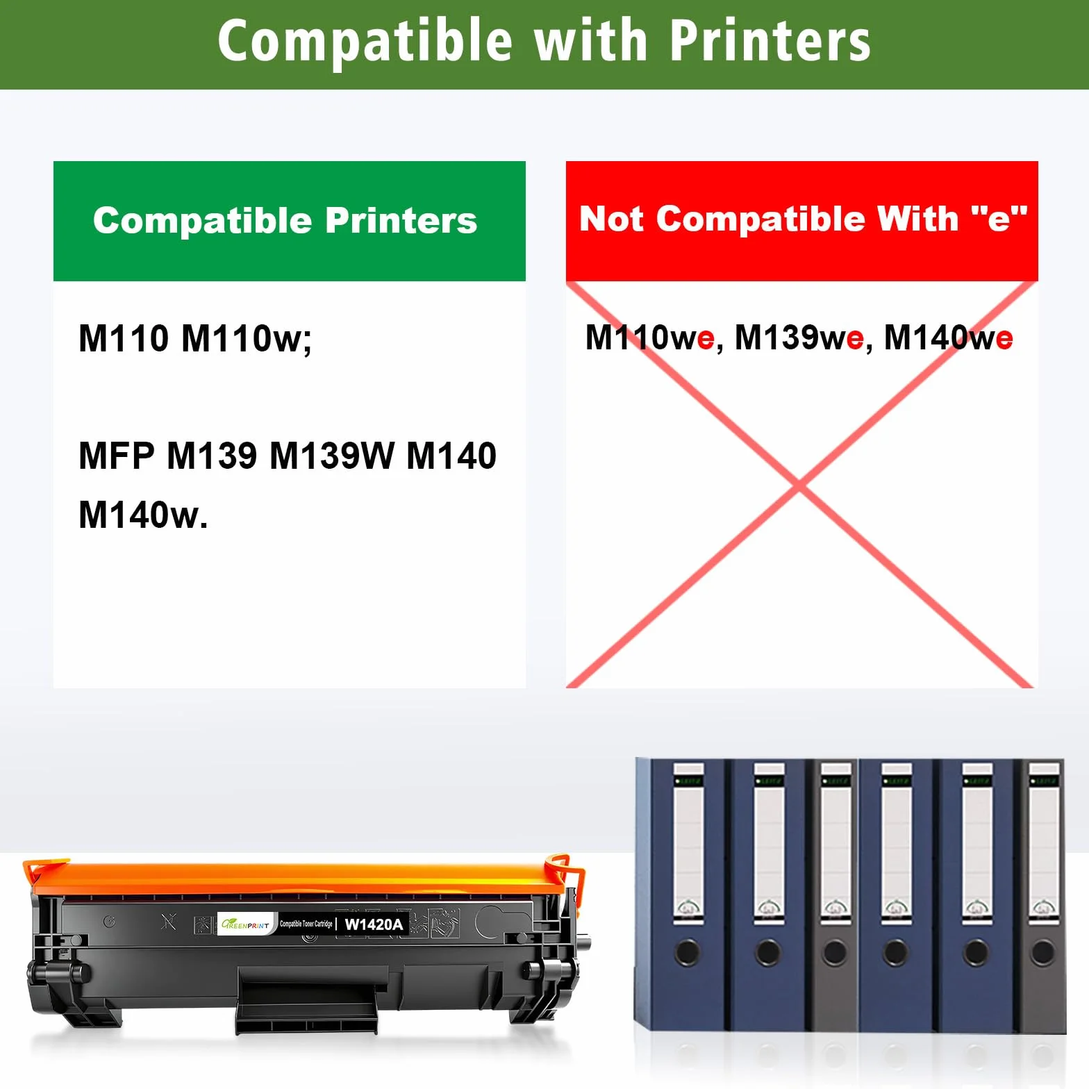 CON CHIP 142A W1420A Cartucho de Tóner Compatible 1000 Páginas Capacidad Estándar Negro para H P LaserJet M110 M110w MFP M139 M139w M140 M140w Impresoras, No Funciona H P + Modelo que Termina en "e"