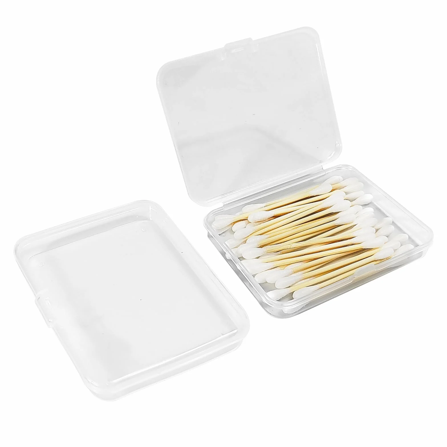 Viaje Dispensador de algodones, 2 paquetes pequeños portátiles contenedor de hisopos de algodón plástico transparente soporte para bastoncillos de algodón para almacenar bolas de algodón, hilo dental