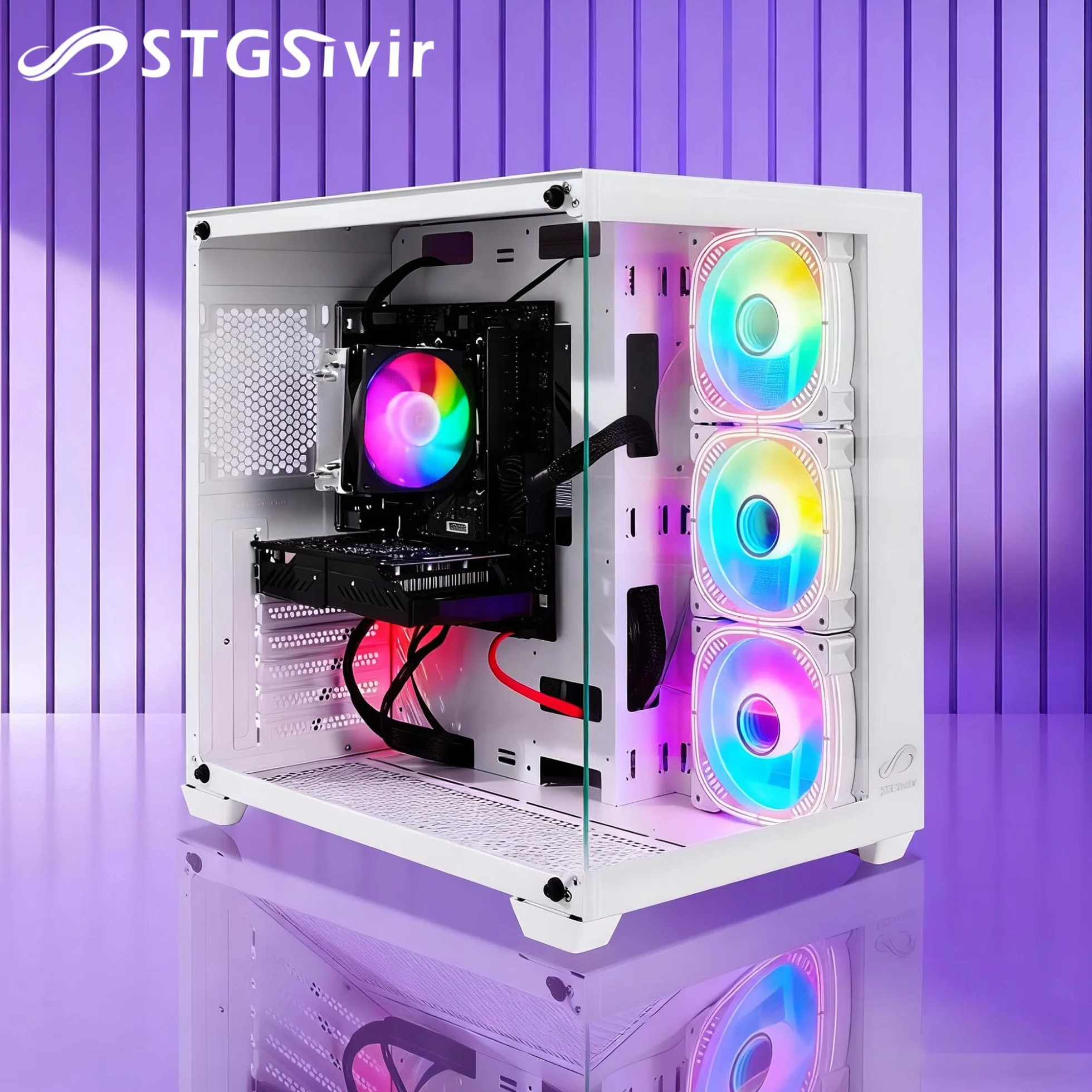 STGsivir PC Gaming, Ordenador de Sobremesa Gaming, GeForce RTX 3050 6GB GDDR6,Ryzen 7 5700X hasta 4.6Ghz,16GB DDR4,1TB SSD,WiFi 6,BT5.0,RGB Ventiladores x3,Windows11 Pro