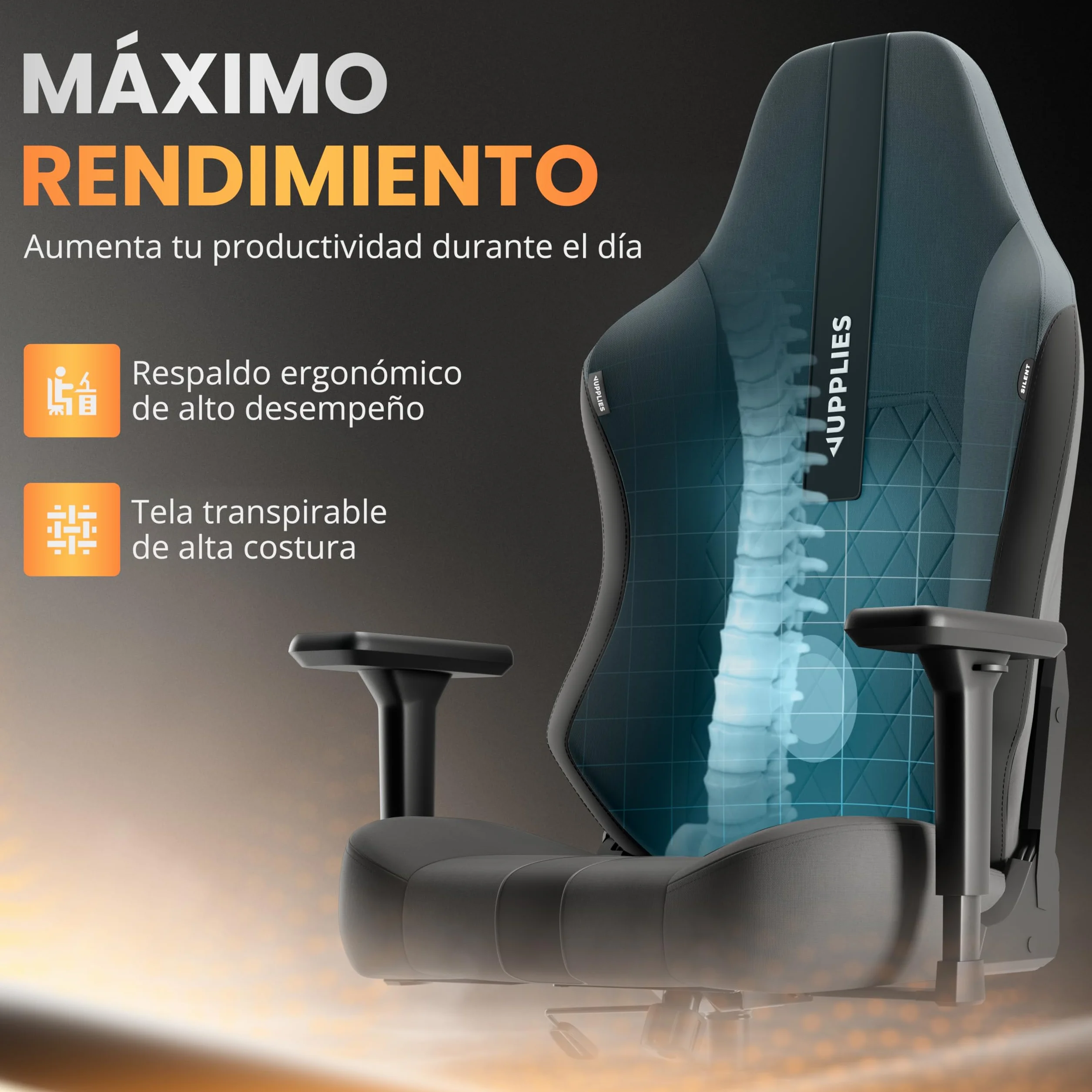 Silla Gaming Premium Ergonómica Reclinable 160° Cojín Viscoelástico Reposabrazos 4D Base Hierro Reforzada Negra
