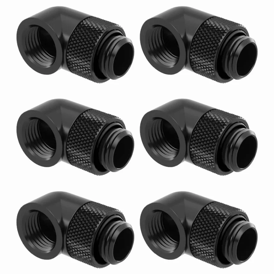 dracaena.io - Paquete de 6 adaptadores giratorios de 360° G1/10.2 cm 90°, adaptador extensor macho a hembra para circuito de refrigeración por agua de PC, accesorios de refrigeración líquida para
