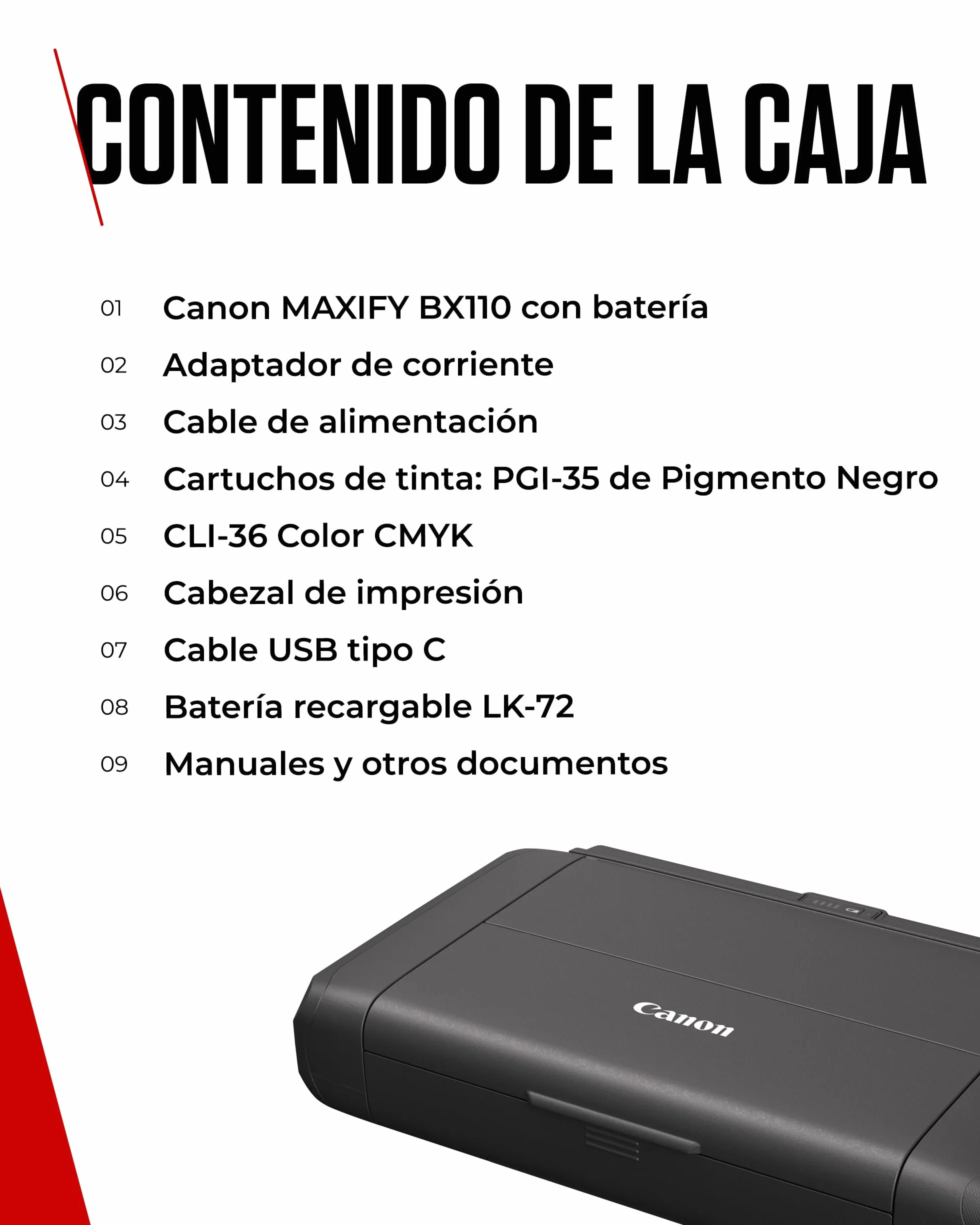 Canon MAXIFY BX110 Impresora Pequeña Inalámbrica - Batería Recargable - Imprime hasta A4 Desde Ordenador, Smartphone | Ideal para Teletrabajo y Viajes