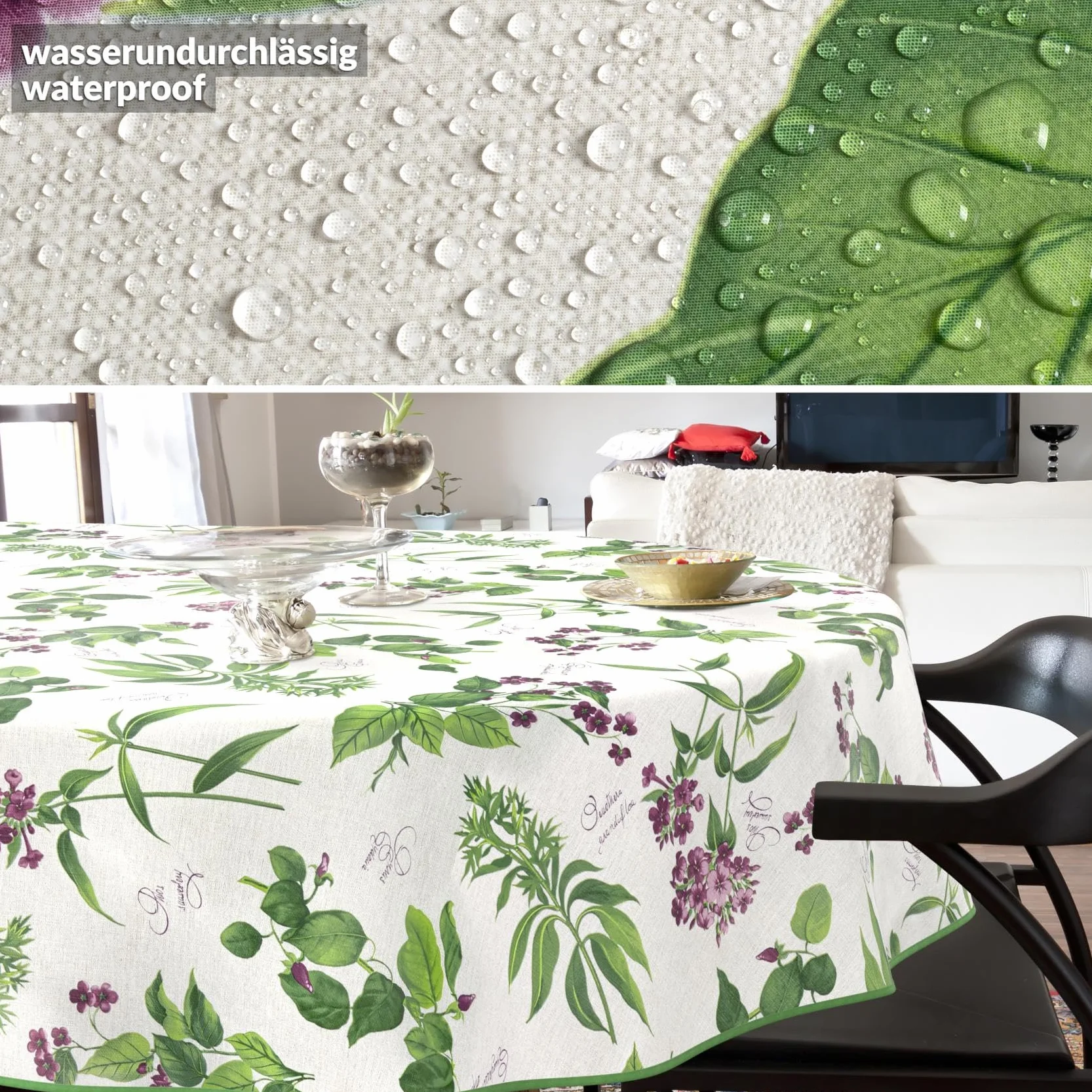 Mantel de Hule Lavable Impermeable Efecto Loto 200 x 140 cm Ovalado