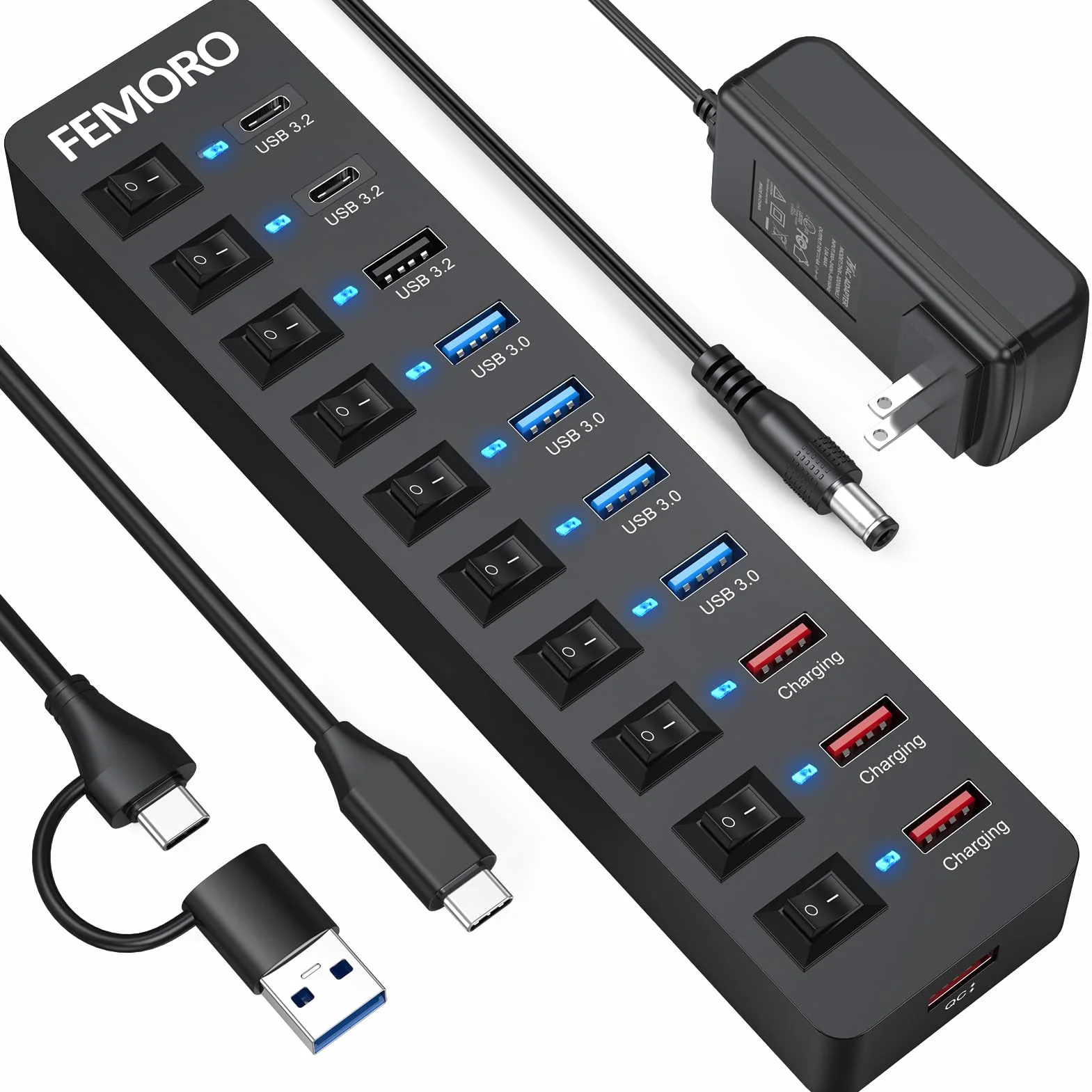 Concentradores USB FE068 (11 puertos, 1 paquete)