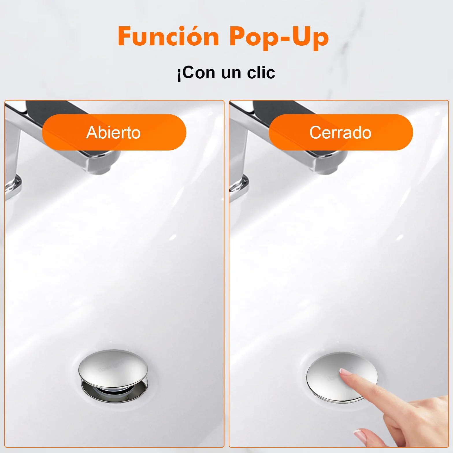 Ibergrif Tapón Pop Up para Lavabo Válvula Click Clack con Rebosadero Latón Cromado Ajuste Universal 41-50 mm