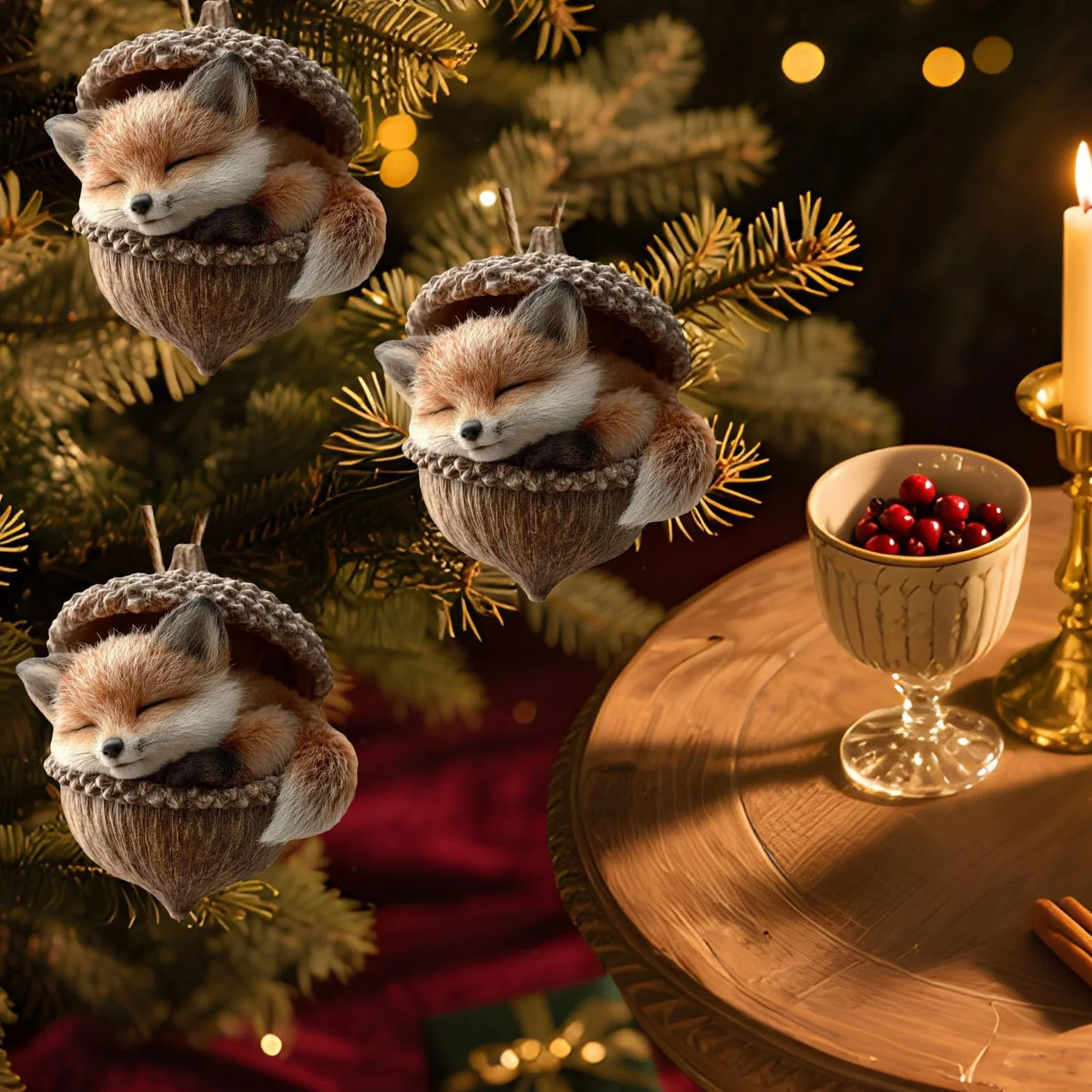 Bellotas Animales Colgando Ornamento Navideños Figuras 2D Acrílicas para Árbol de Navidad y Jardín