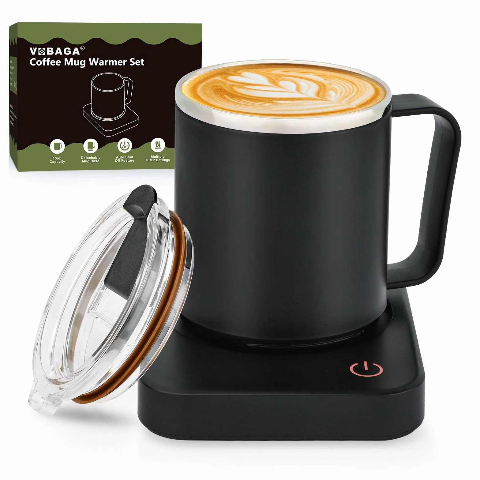 VOBAGA - Juego de Calentador de Tazas de café con Apagado automático, 3 ajustes de Temperatura, Viene con Taza de café de 15 onzas, Calentador de Velas portátil para Accesorios de computadora de