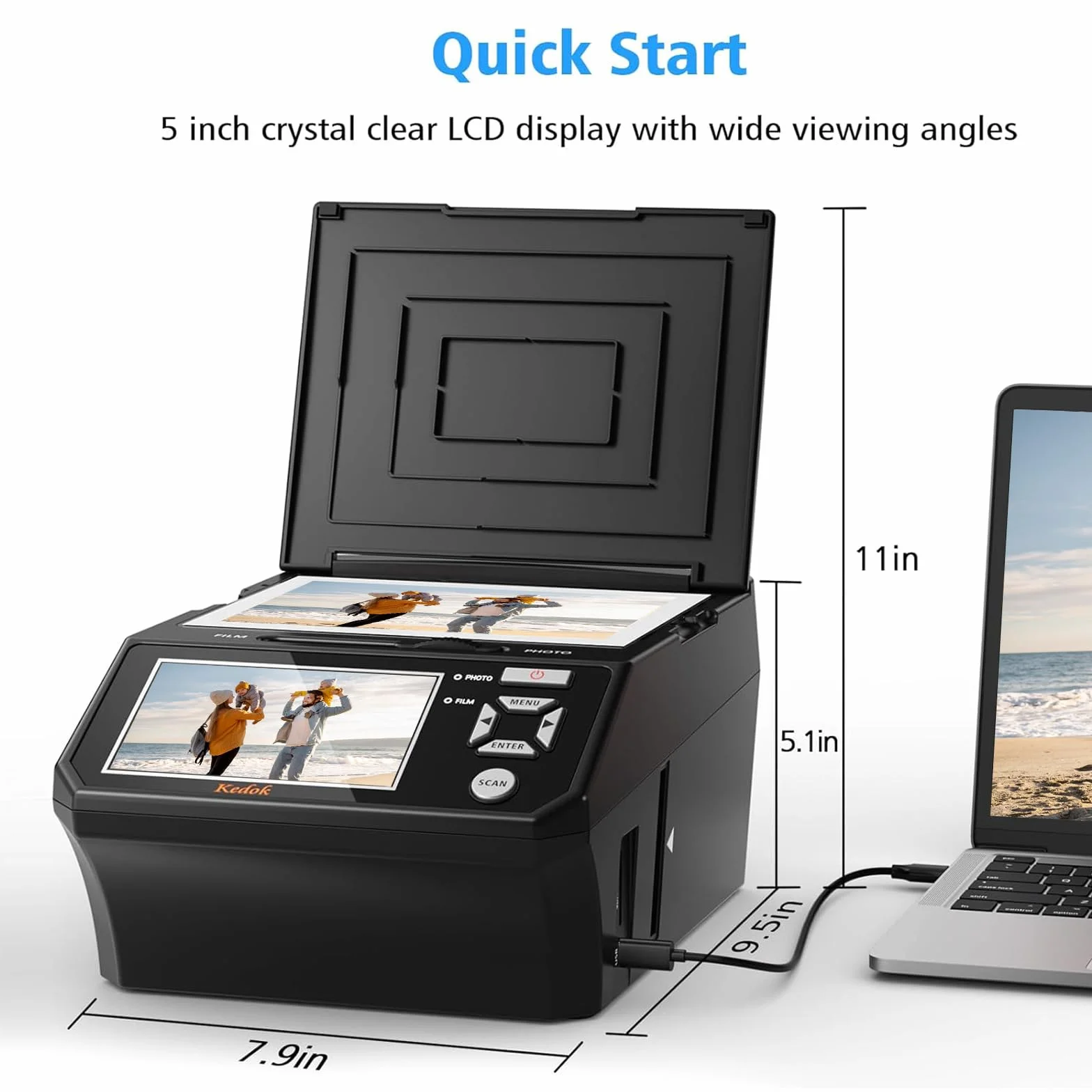 Escáner de Diapositivas Digital de 22 MP con Pantalla LCD de 5 Pulgadas - Convierte fácilmente películas/Fotos y Tarjetas de Visita de 35 mm, 110 a Formato JPEG, Tarjeta de Memoria de 8 GB incluida