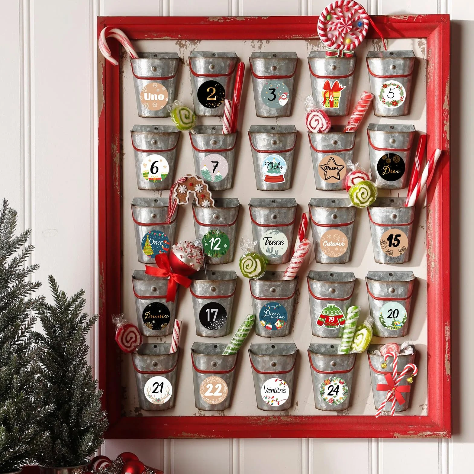 Calendario de Adviento Pegatinas 1-24 Números Autoadhesivas Navidad Decoración