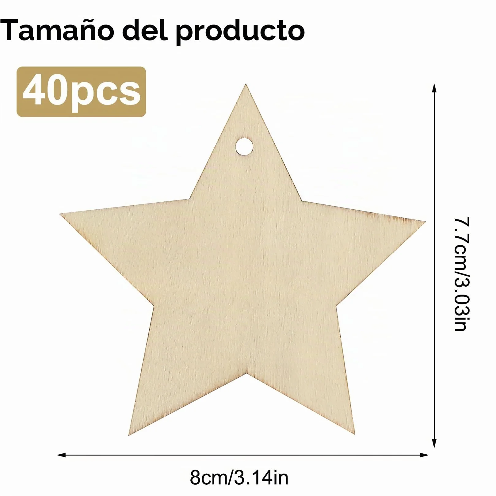 Estrellas de Madera Manualidades 40 Pcs Sin Acabado para Bricolaje Tallado Grabado Láser Pintura con Cuerda de Yute