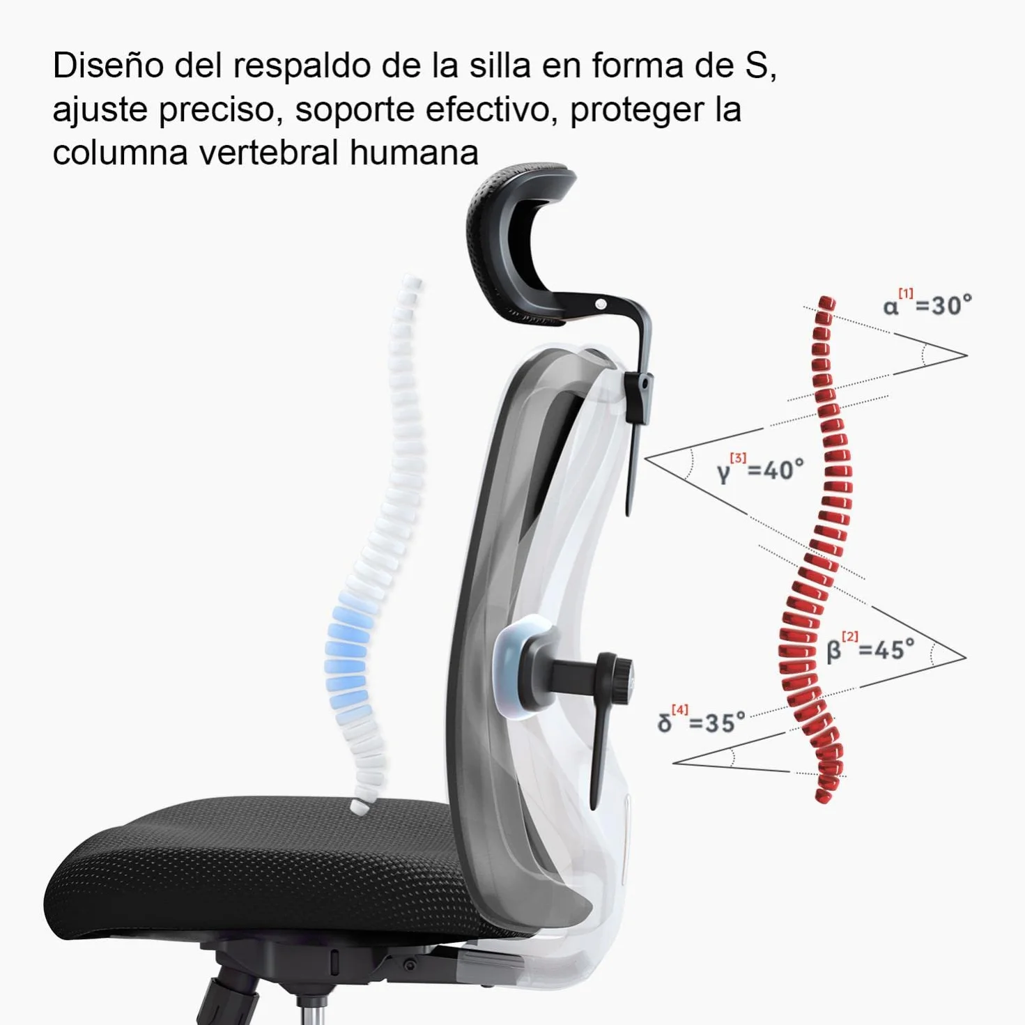 SIHOO M18 Silla Ergonómica de Oficina, Soporte Lumbar Ajustable, Reposacabezas, Apoyabrazos, Malla Giratoria, 150 kg