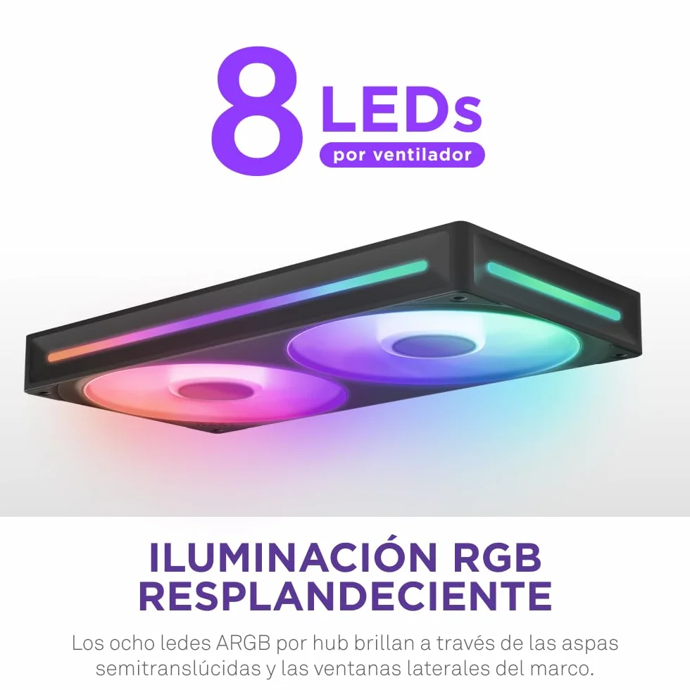 NZXT F240 RGB Core - Unidad de 240 mm con 2 ventiladores RGB de 120 mm - Control de velocidad e iluminación - Alta presión estática y flujo de aire - 8 LED aRGB por ventilador - Negro