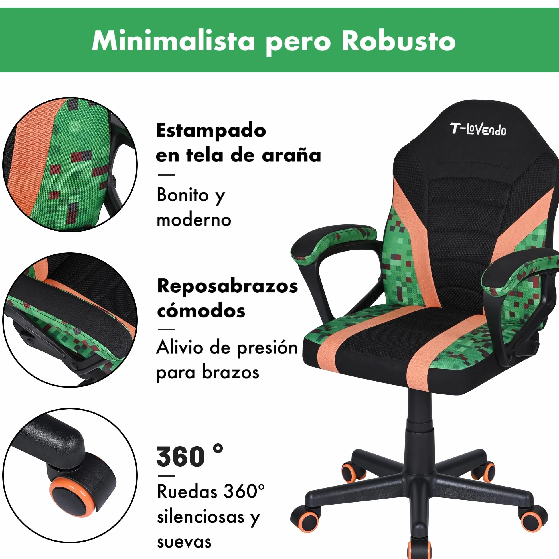 Silla Gaming Oficina Infantil de Tela giratoria ergonómica con Ruedas Brazos diseño Moderno sillón Gamer Ordenador