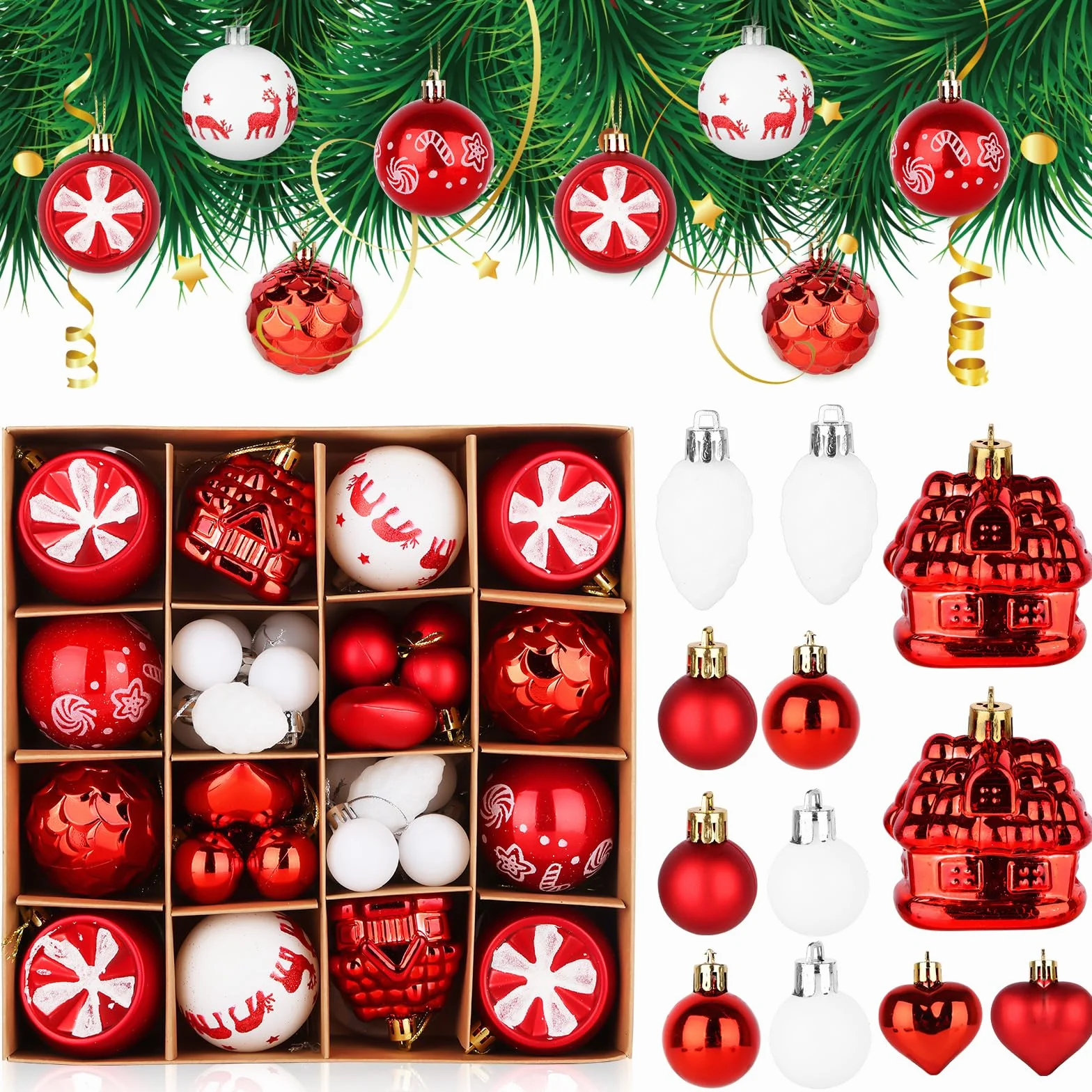 40 Piezas Bolas Arbol de Navidad, 6~4cm Bolas de Navidad Rojo y Dorado, Juego de Bolas de Navidad, Decoracion Navidad, Adornos Arbol Navidad para Adornos Navidad