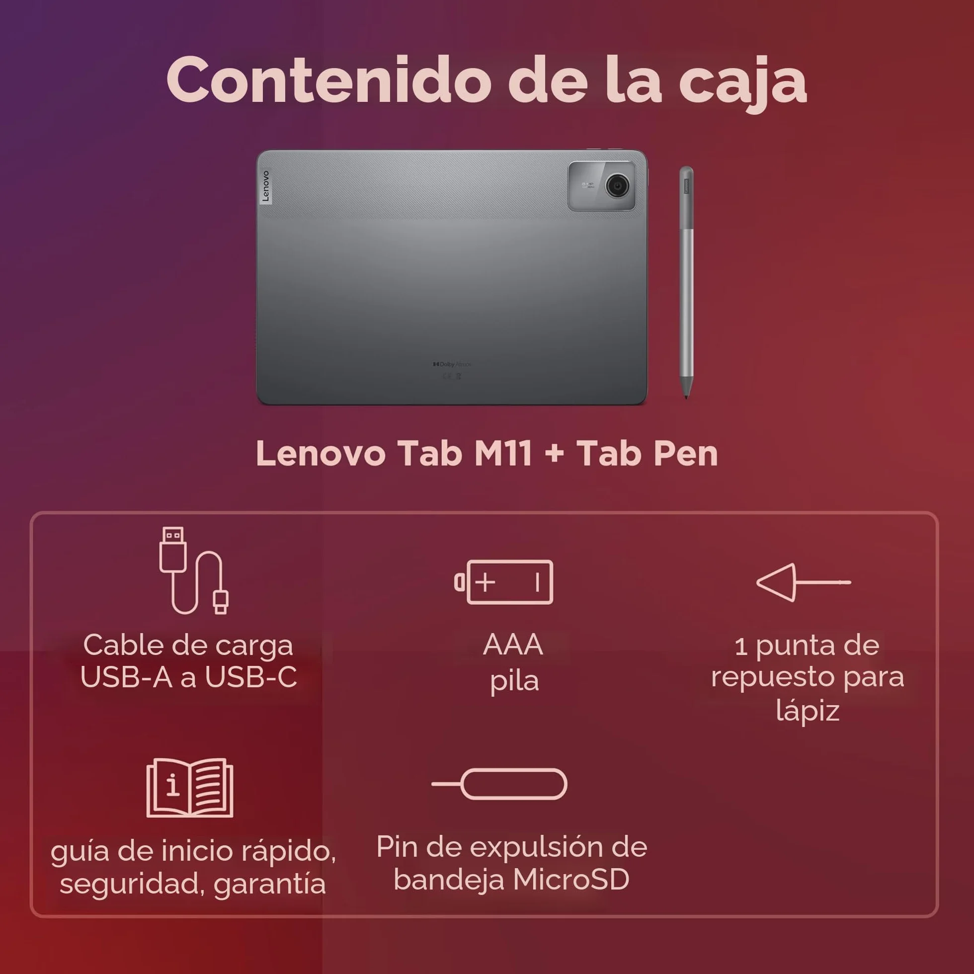 Lenovo Tablet Tab M11, Pantalla táctil de 11 Pulgadas, MediaTek G88, 4 GB de RAM, 128 GB eMMC 5.1, Android 13, Gris, Incluye Pen