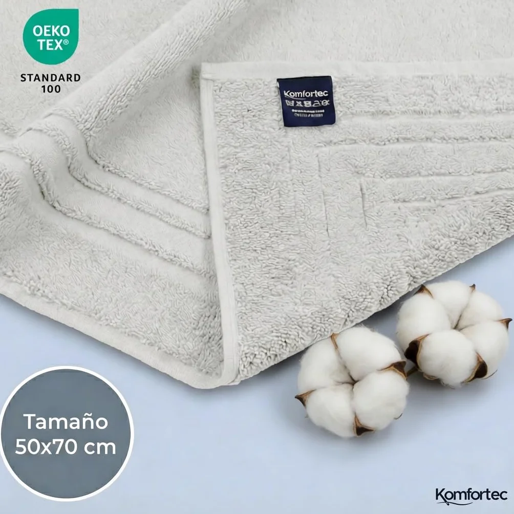 Alfombras de Baño de Algodón 50x70 600 g/m² Absorbente Secado Rápido Blanco Komfortec