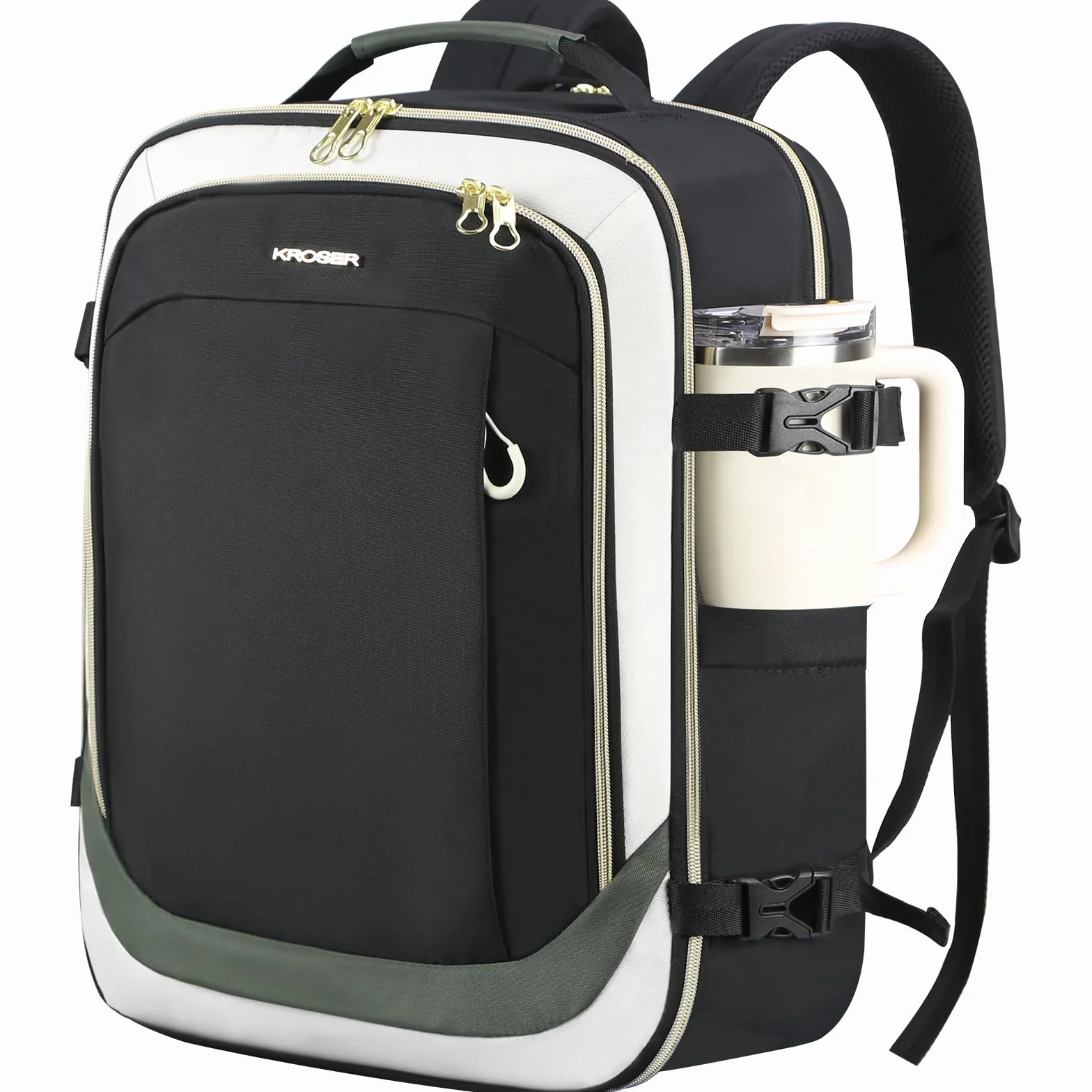 KROSER Mochila para ordenador portátil, mochila escolar, Beige/Negro/Ejército Verde, 17,3 Zoll