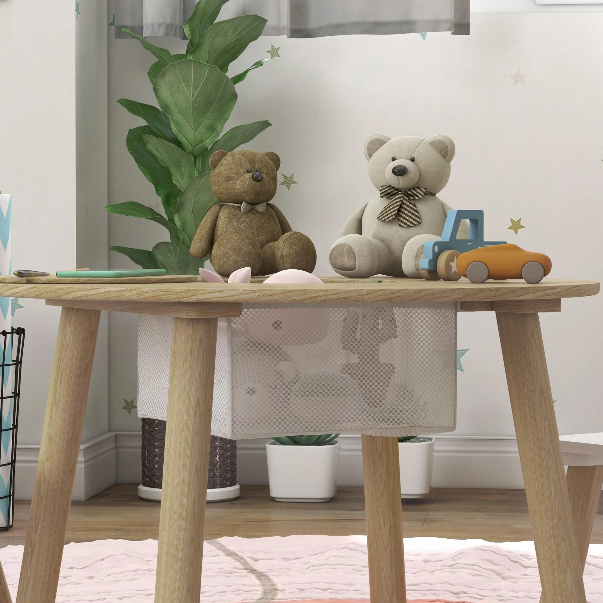 AIYAPLAY Mesa y Sillas Infantiles de 3 Piezas con Almacenaje para Niños 3-6 Años Guardería Sala de Juegos Natural