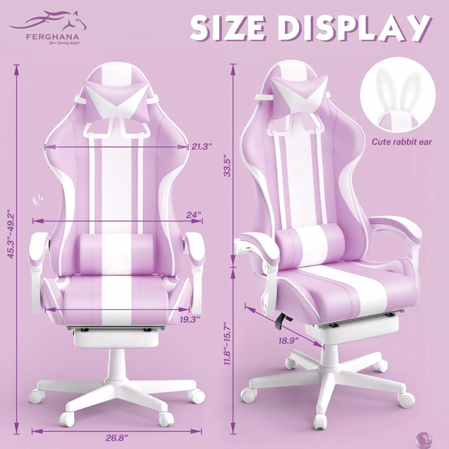 Silla Gaming Ergonomica con Masaje Racing y Reposapiés Kawaii Morado