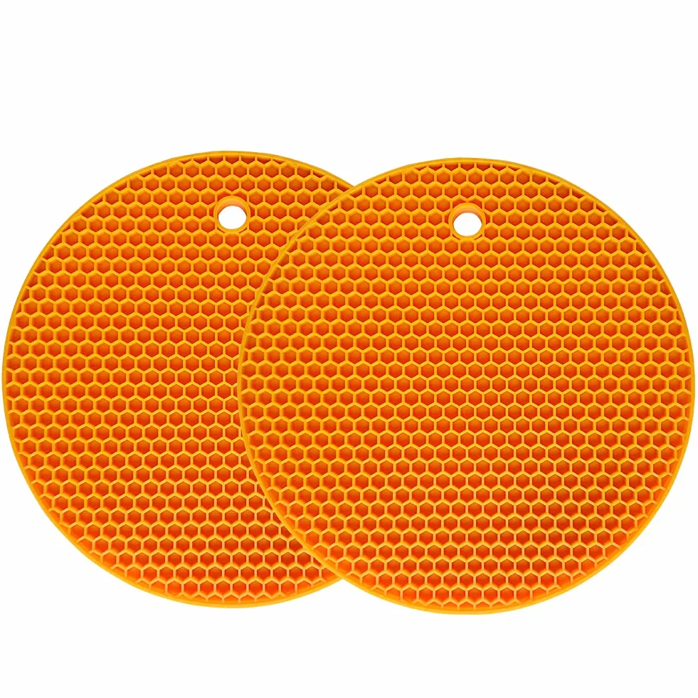 PTAPIPI Salvamanteles de Silicona para Ollas Calientes (Pack de 2, Ø18cm) – Protector de Encimera Resistente al Calor, Posavasos Cocina y Lavavajillas (Naranja)