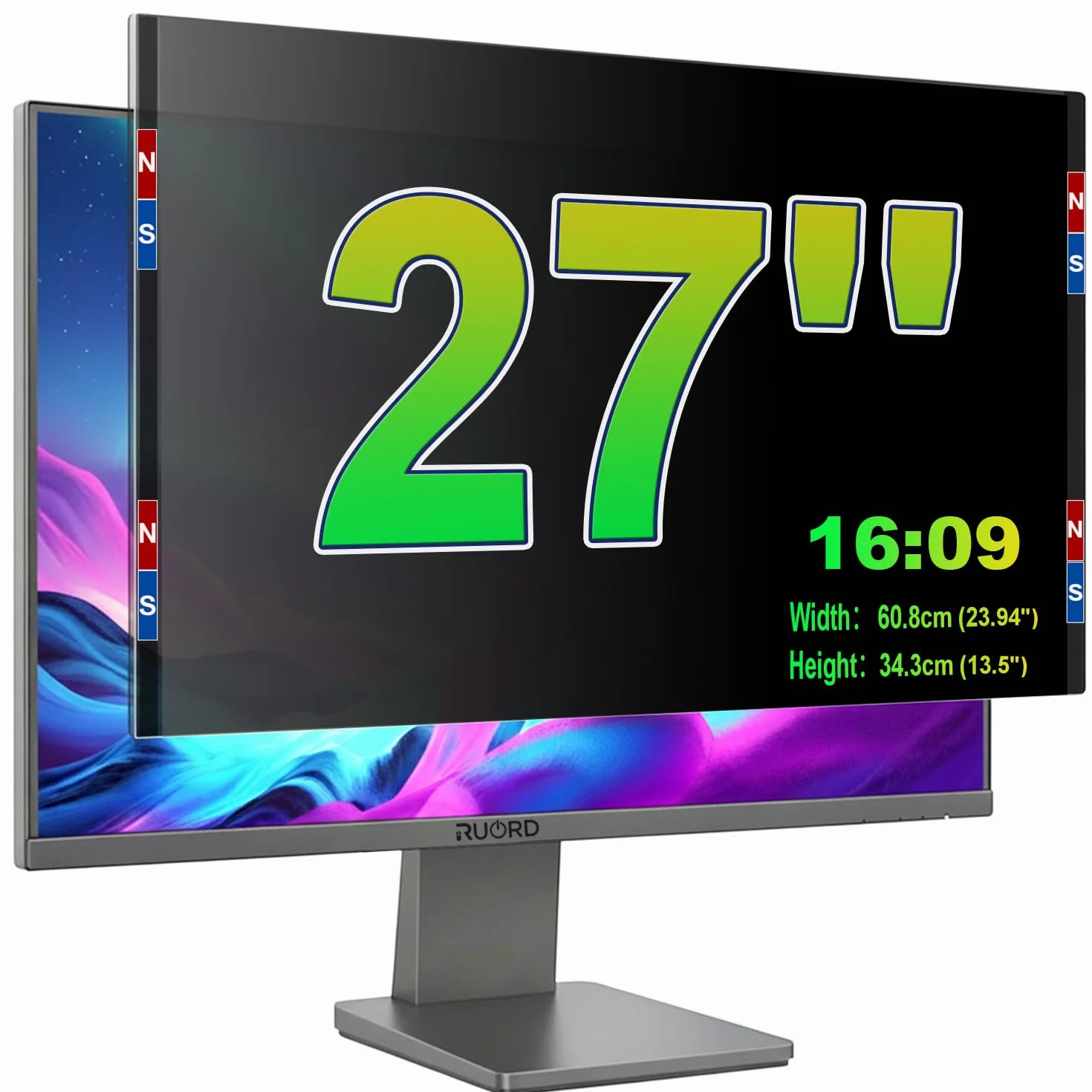 Magnético Protector de Privacidad Monitor 27 Pulgadas 16:9 | Filtro Luz Azul & Anti-Reflejo, Desmontable | Filtro de privacidad de acrílico reutilizable por ambas caras