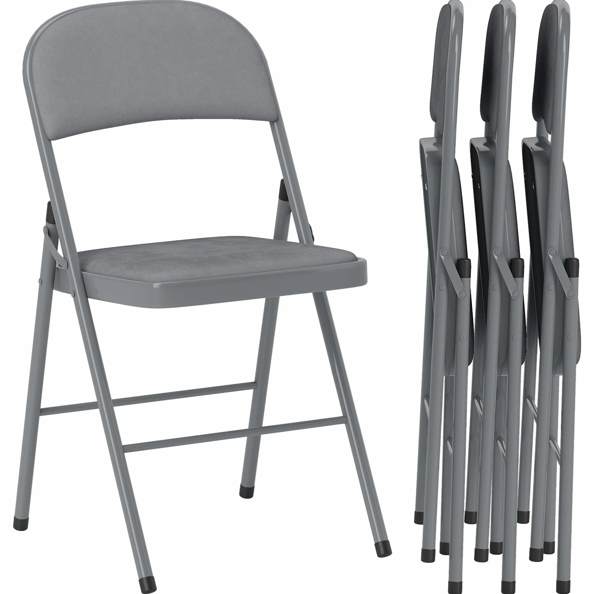 HOMCOM Juego de 4 sillas plegables comedor terciopelo acero 120 kg gris claro